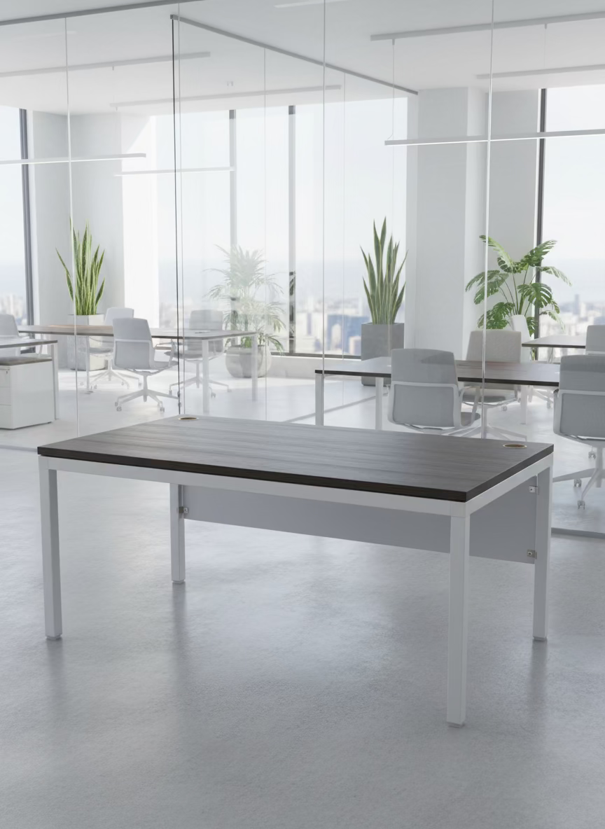 Dark wood 1600*800 metal framed second hand straight desk