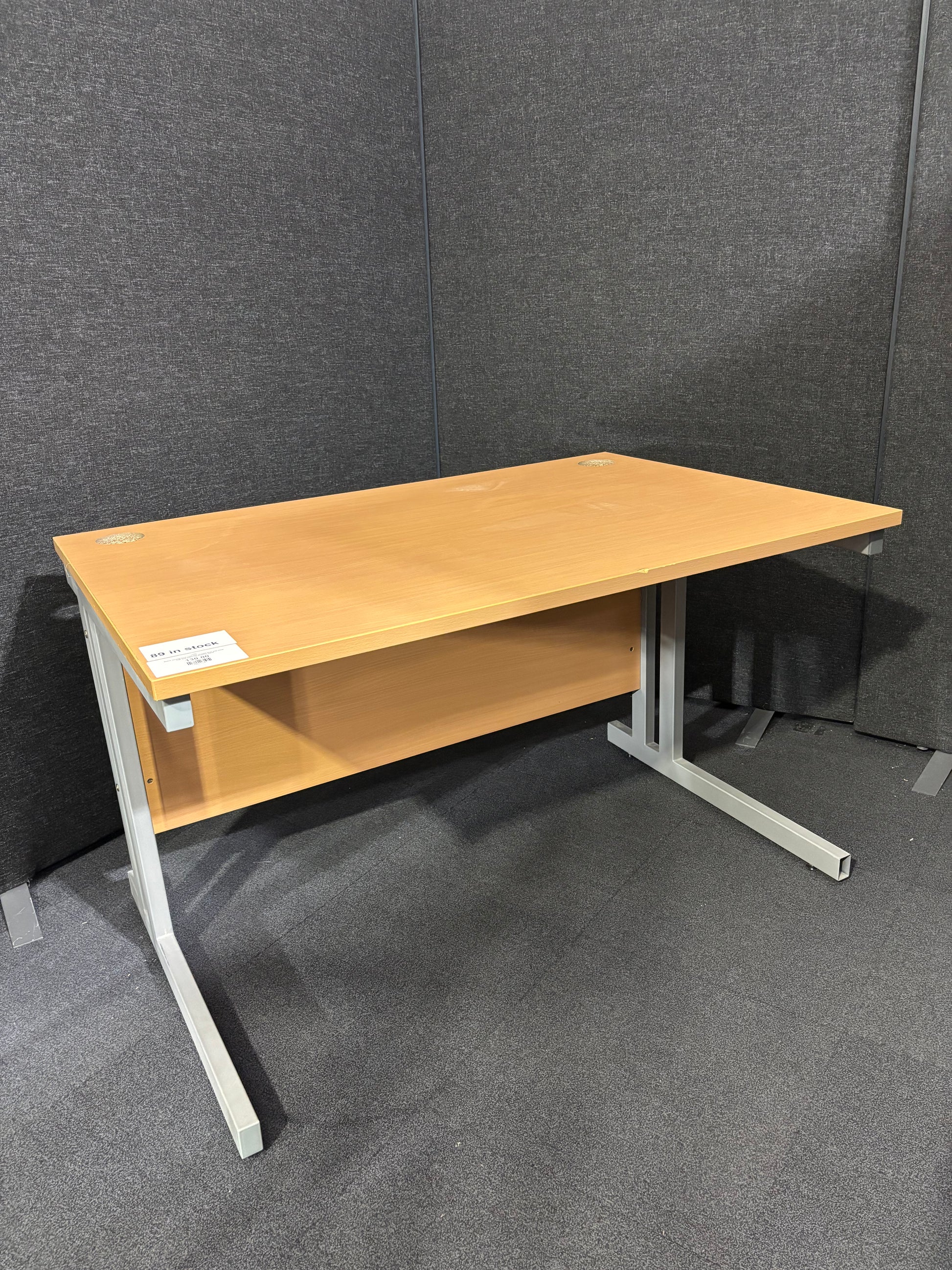 Beech second hand 1200*800 straight desk with silver legs and matching modesty panel