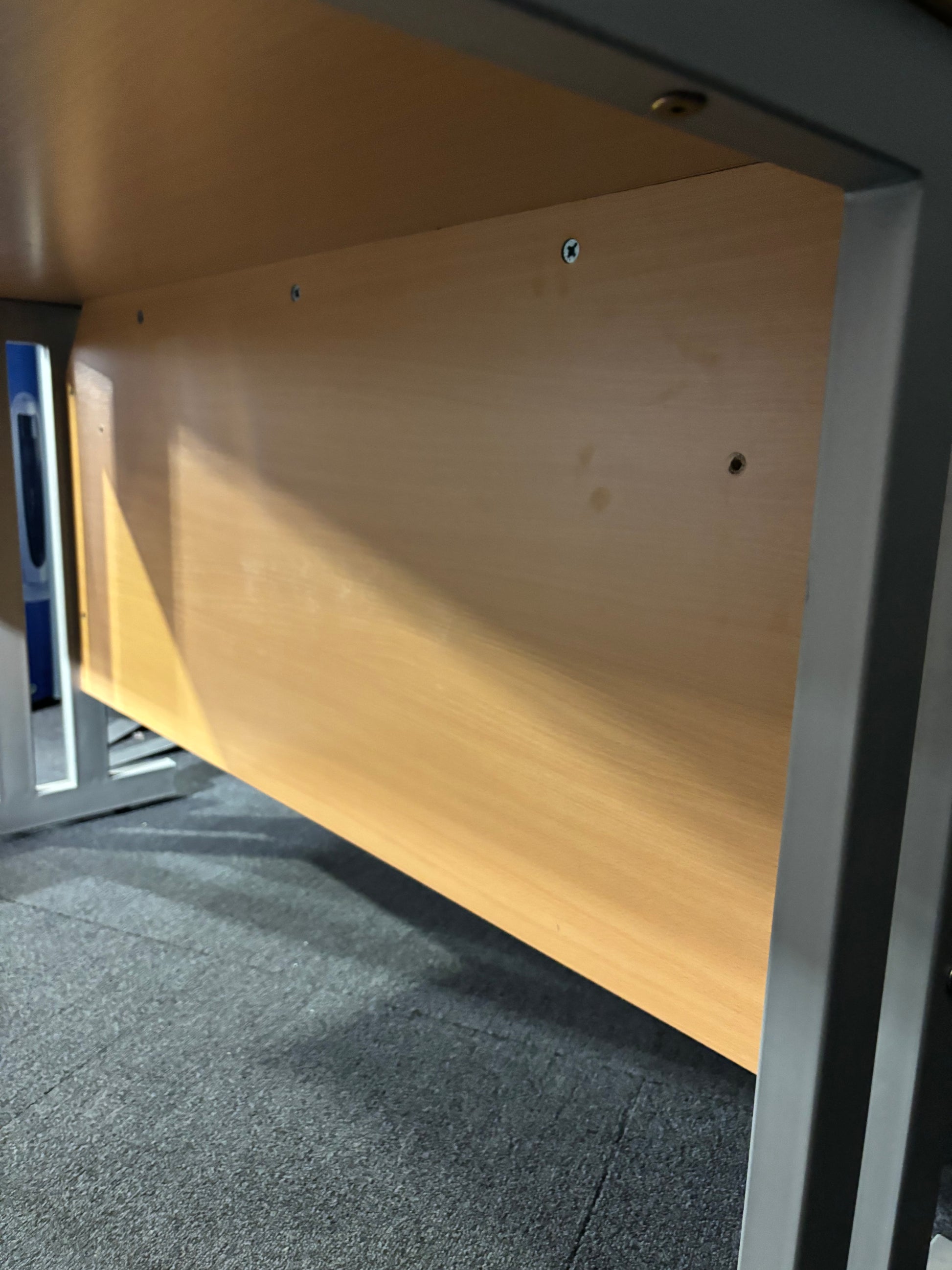 Beech second hand 1200*800 straight desk with silver legs and matching modesty panel