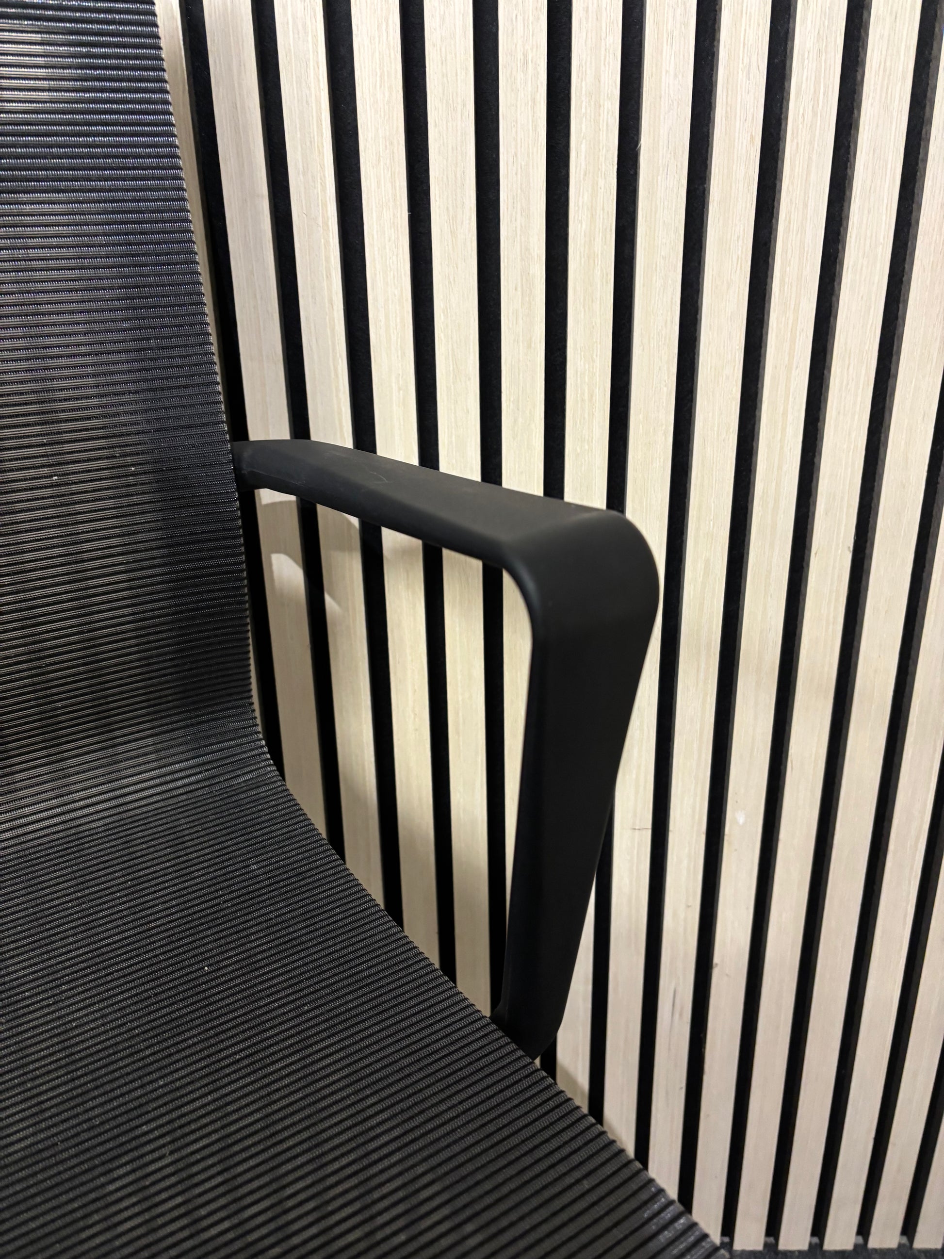 EX DEMO Sirena black mesh multifunction meeting swivel chair with fixed black plastic arms PRICE INC VAT AT 23%