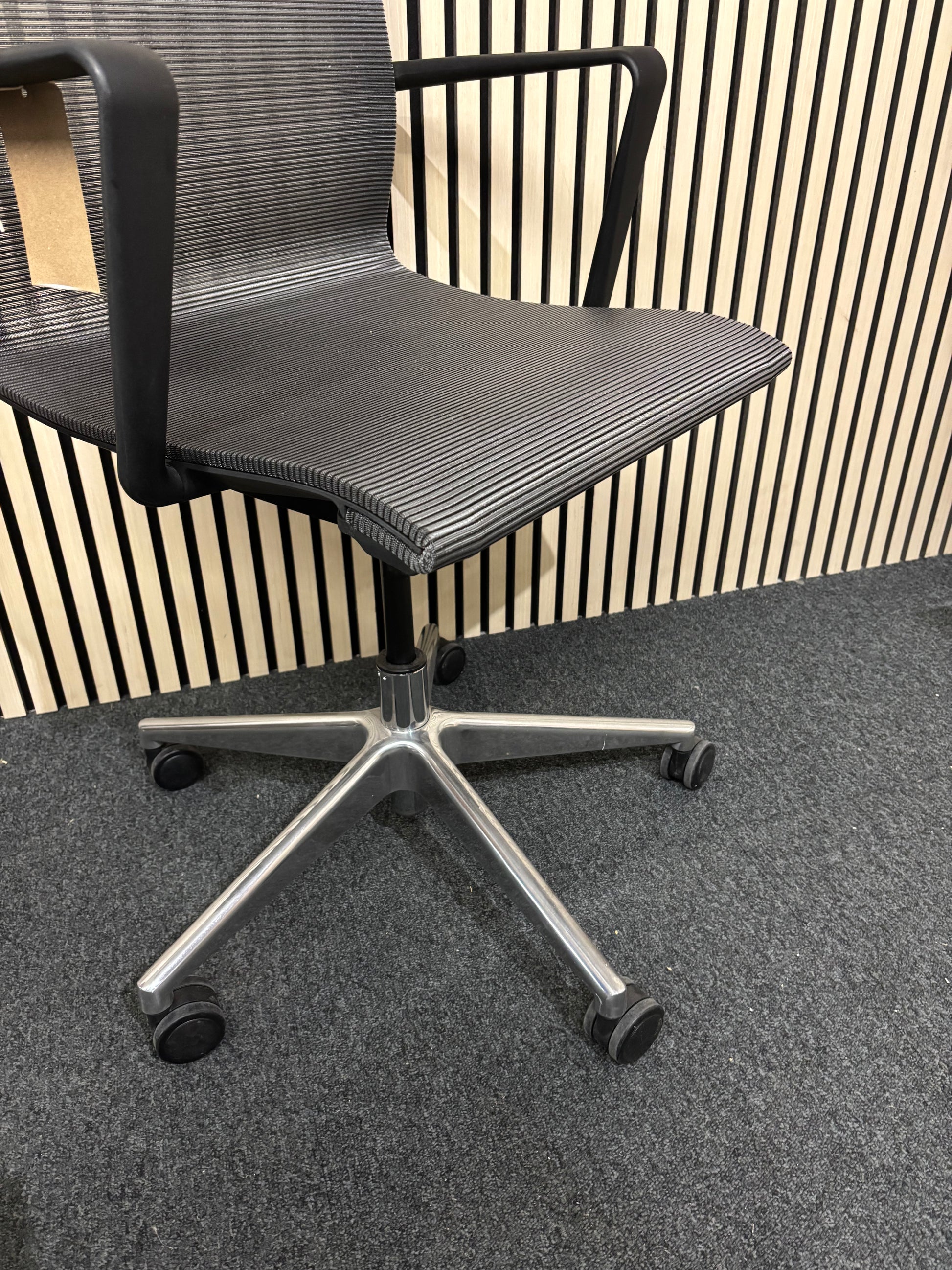 EX DEMO Sirena black mesh multifunction meeting swivel chair with fixed black plastic arms PRICE INC VAT AT 23%