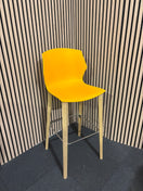 NEW Roscoe high stool with natural oak legs and plastic shell- warm yellow