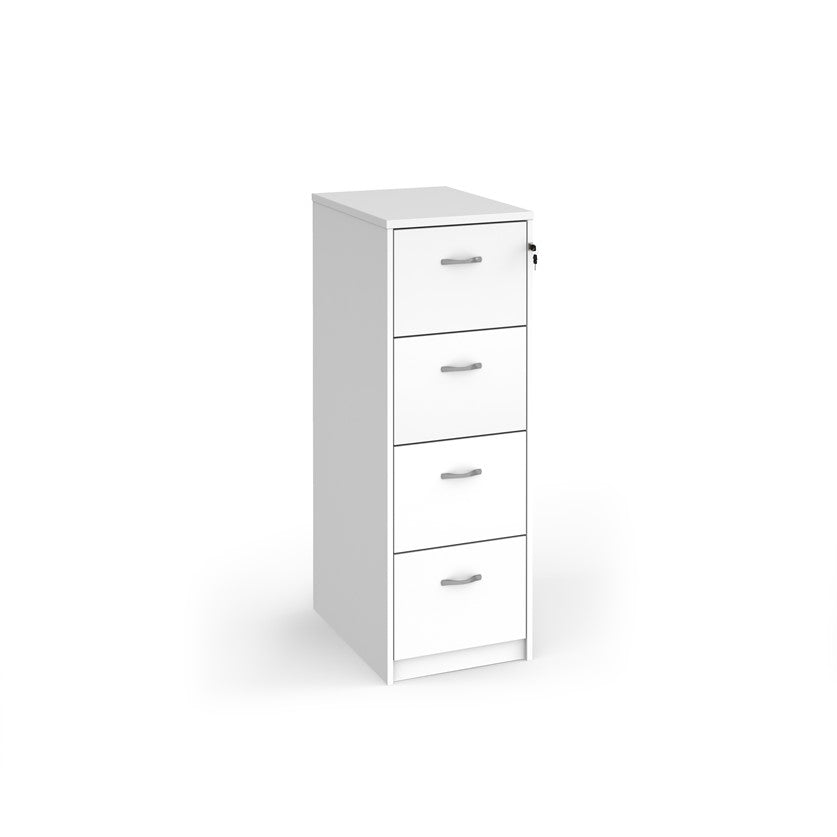4 drawer White laminate filing cabinet 480Wx655Dx1370H with key. PRICE INC VAT