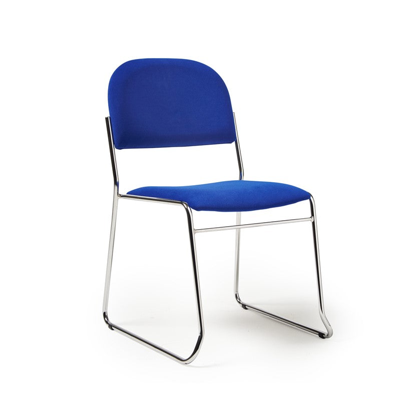 Jive fabric stacking chair with solid frame in blue- no arms