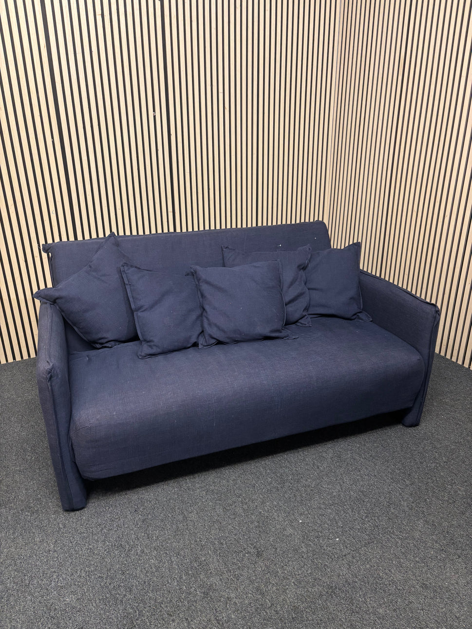 Dark navy fabric futon sofa 3126