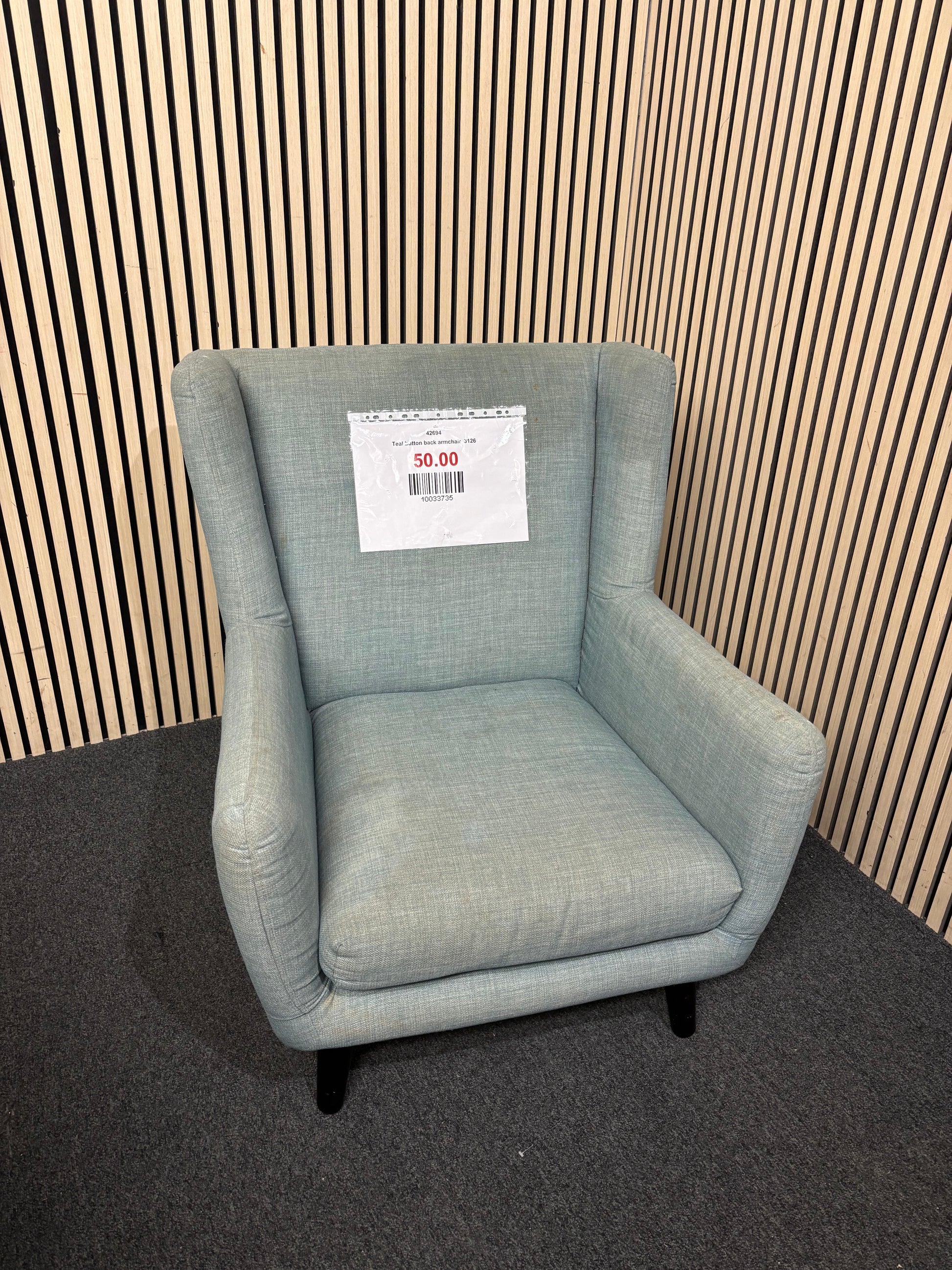 Teal button back armchair 3126