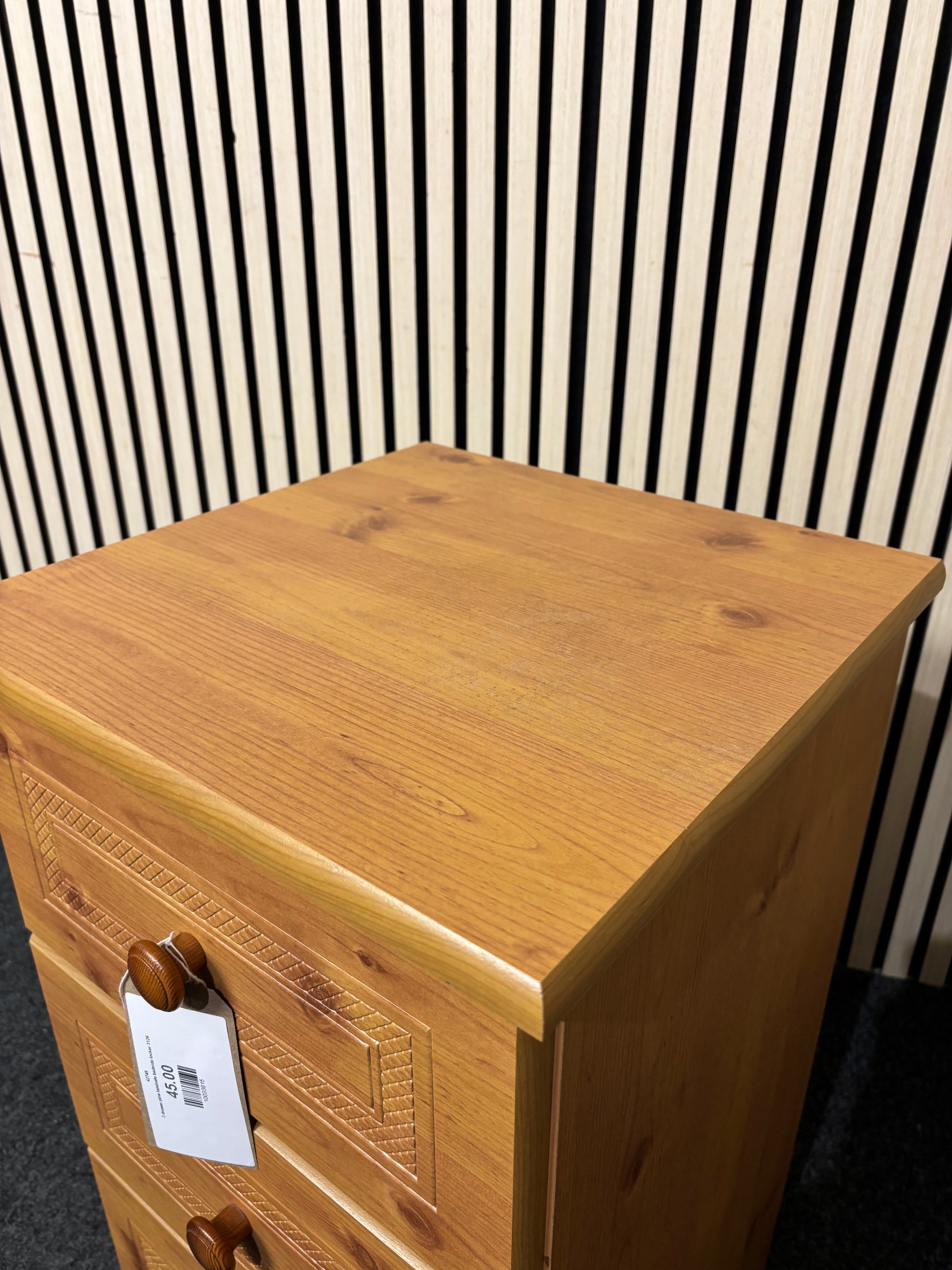 3 drawer pine laminate bedside locker 3126
