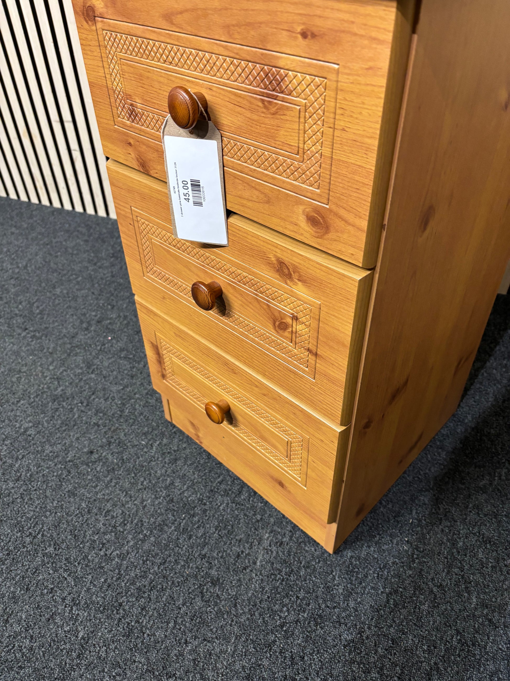 3 drawer pine laminate bedside locker 3126