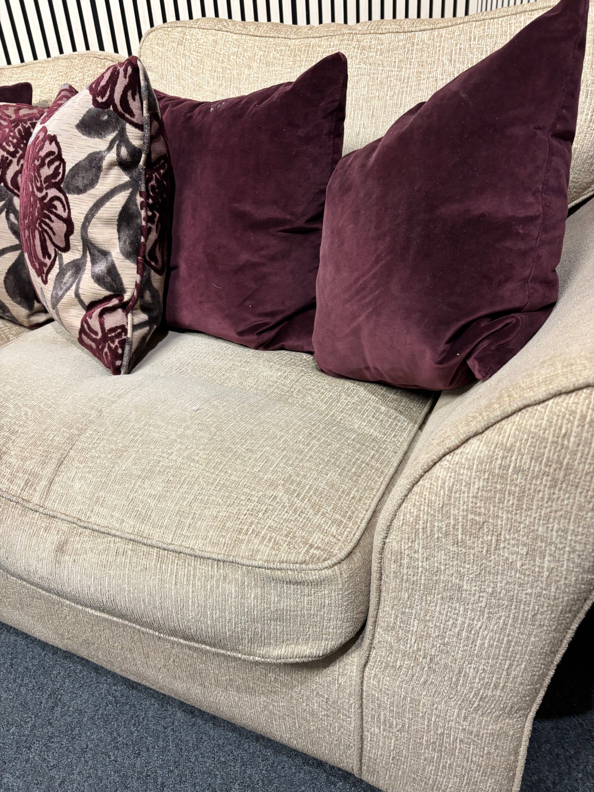 Two-seater high-back oatmeal fabric sofa 3126