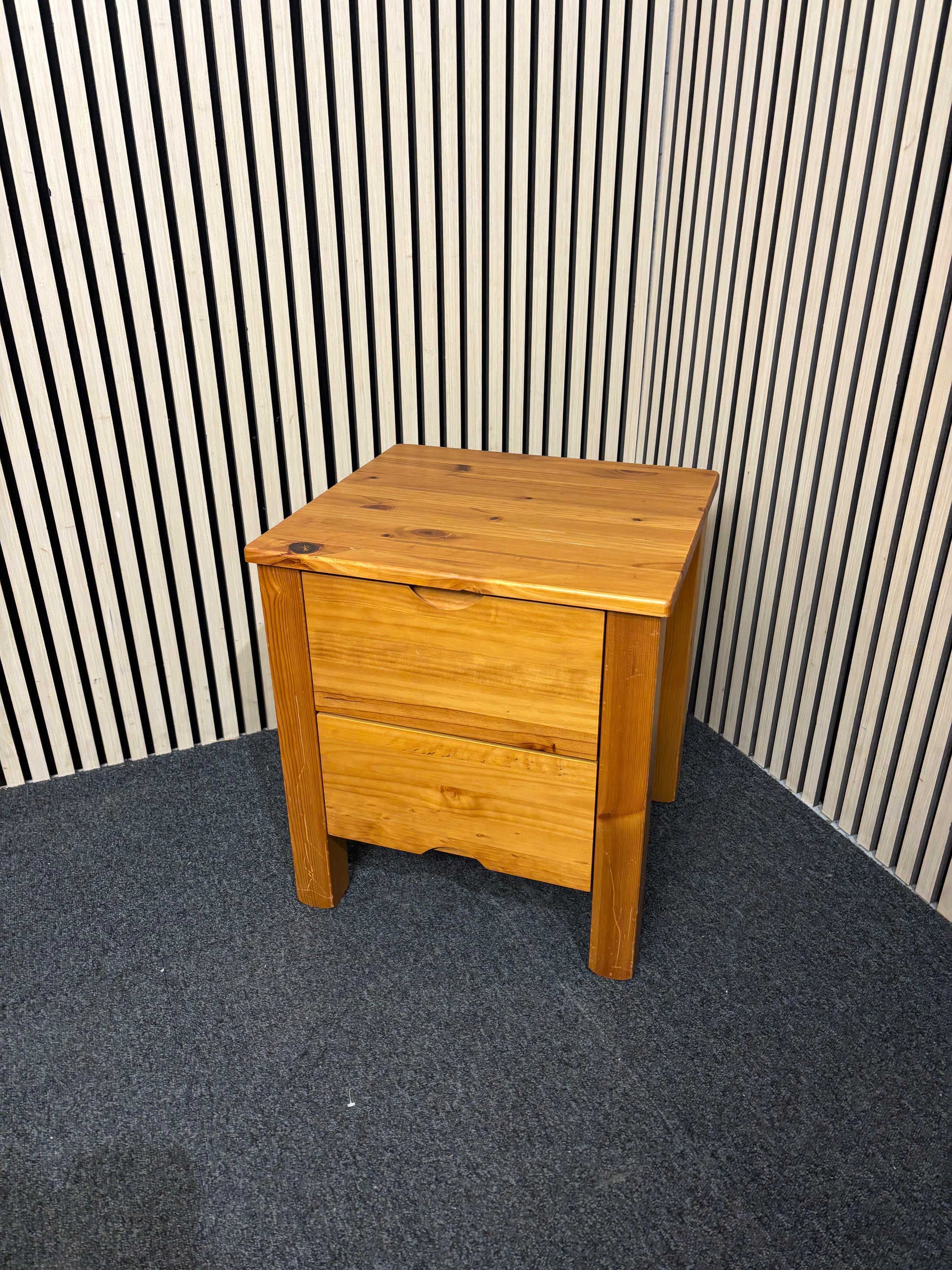 Solid pine small square 2 drawer bedside locker 3126