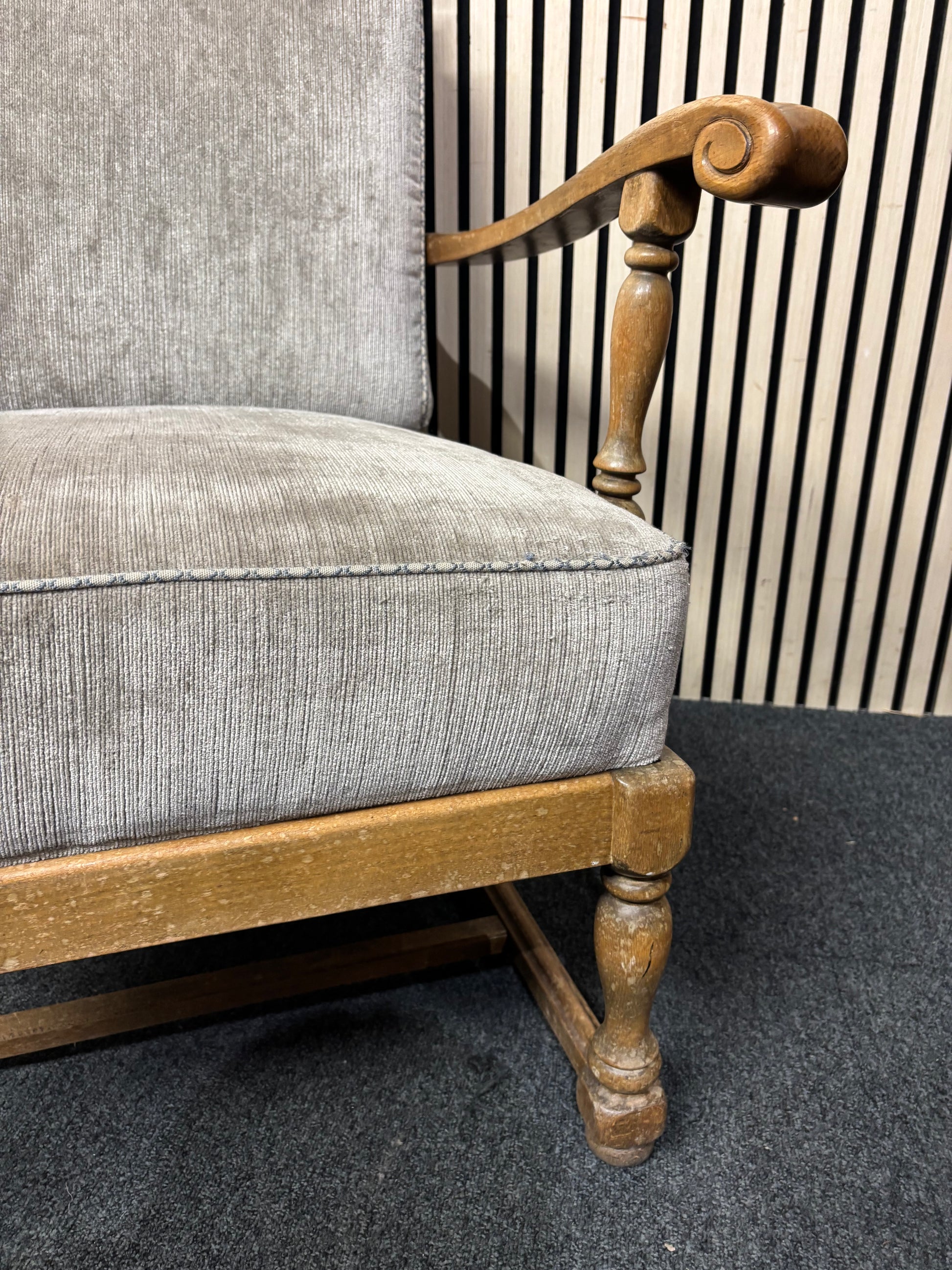 Solid wood, oatmeal fabric armchair 3126