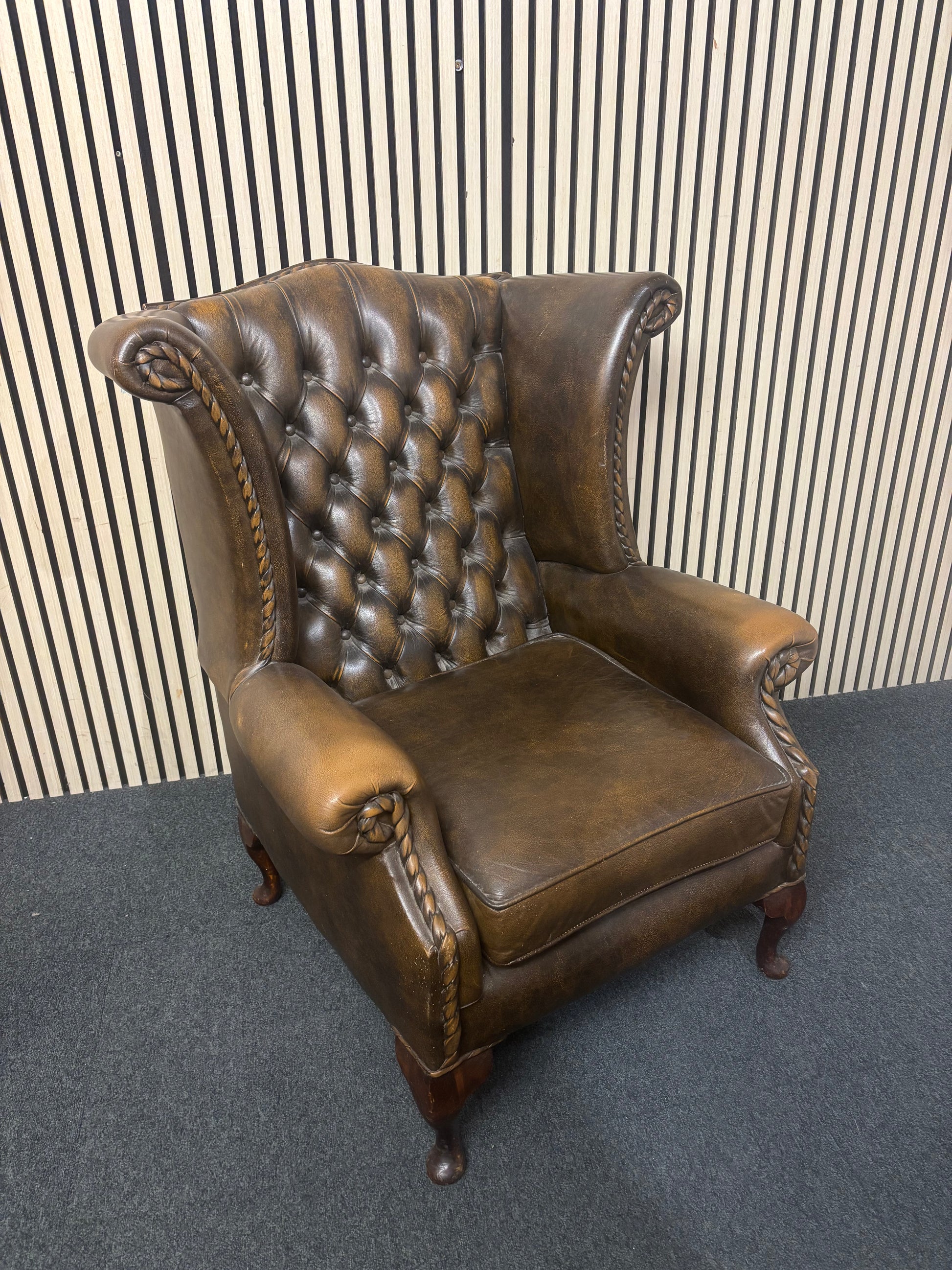 Wing back chesterfield leather chocolate brown button back armchair 3126
