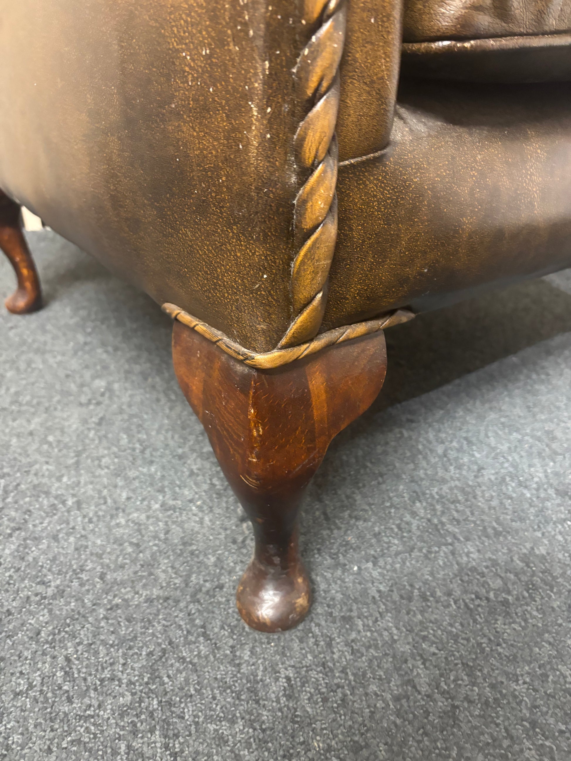 Wing back chesterfield leather chocolate brown button back armchair 3126