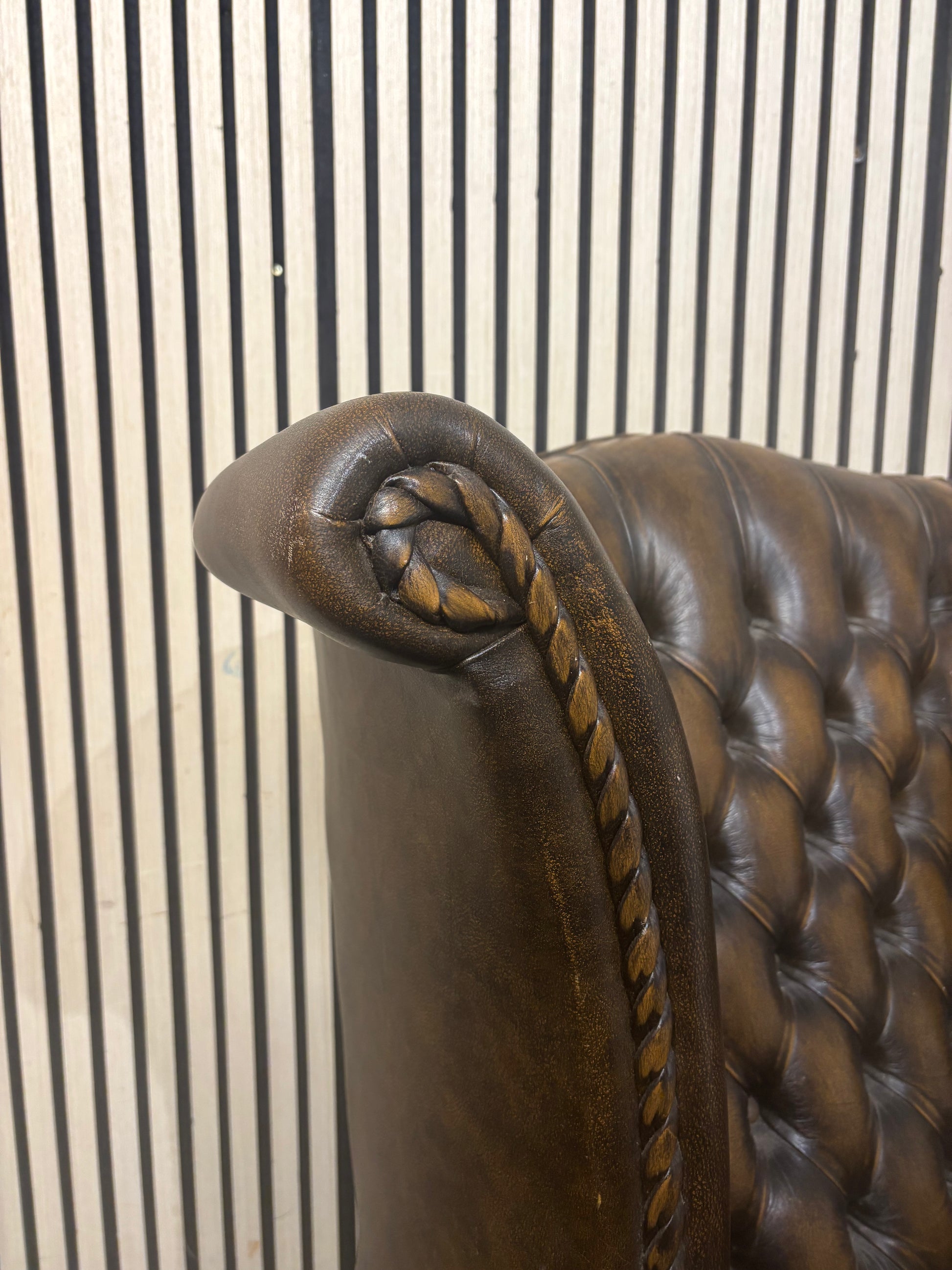 Wing back chesterfield leather chocolate brown button back armchair 3126