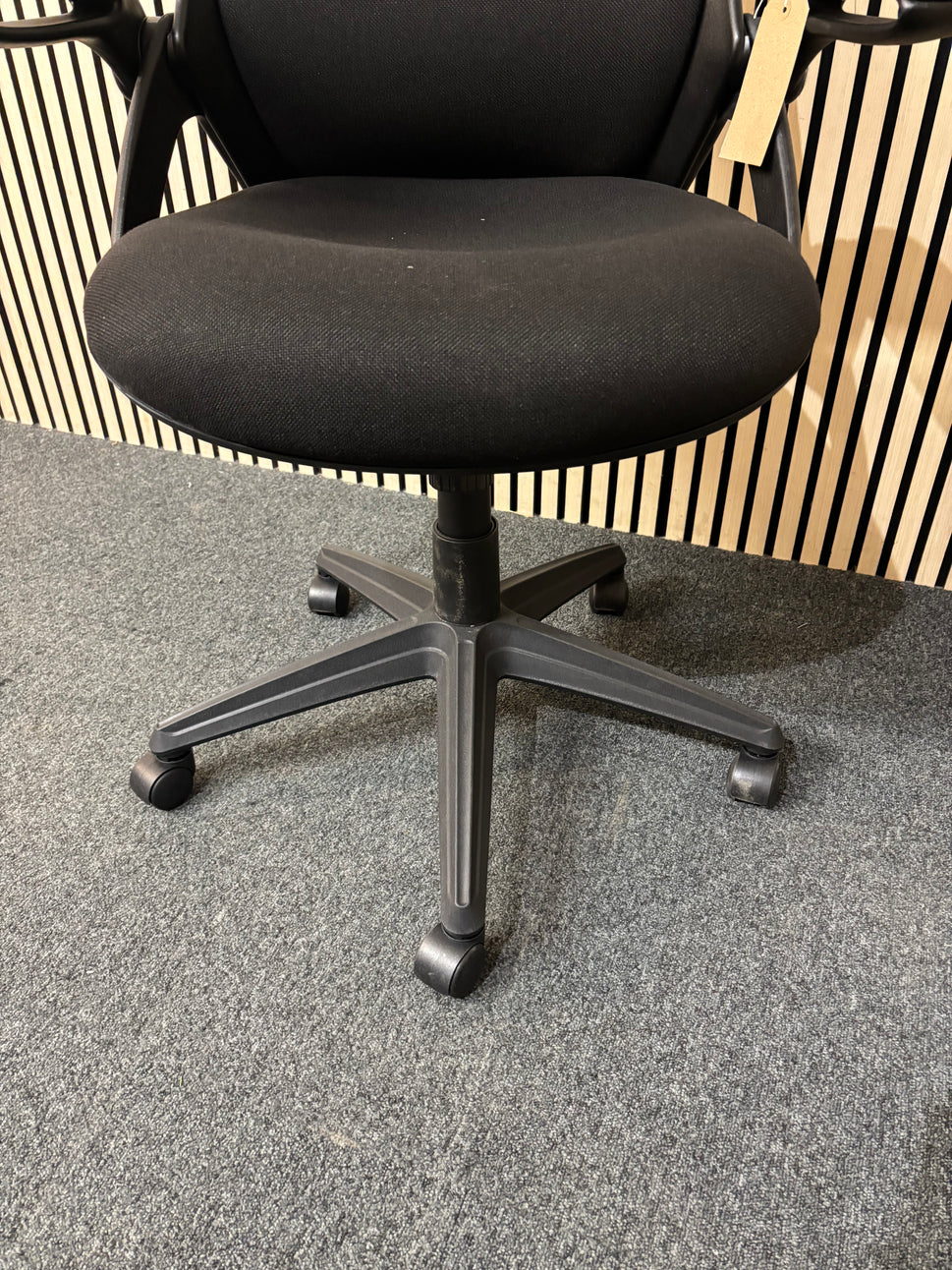 NEW Tuscan high back swivel chair, black fabric seat, fabric back and headrest with pivot arms. PRICE INC VAT