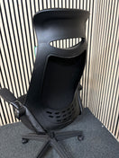 NEW Tuscan high back swivel chair, black fabric seat, fabric back and headrest with pivot arms. PRICE INC VAT