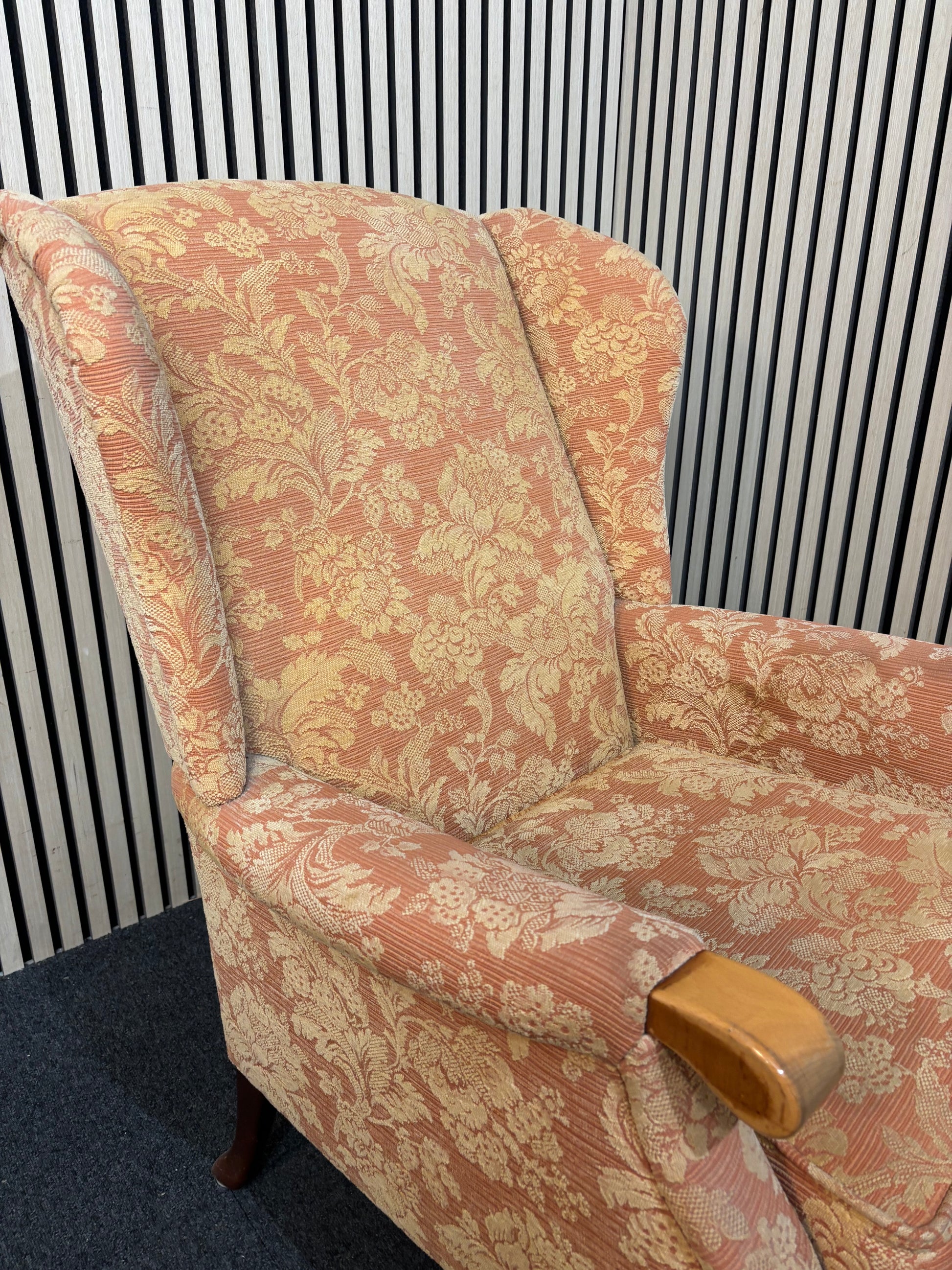 High mixed fabric solid wood framed wing back armchair 3126
