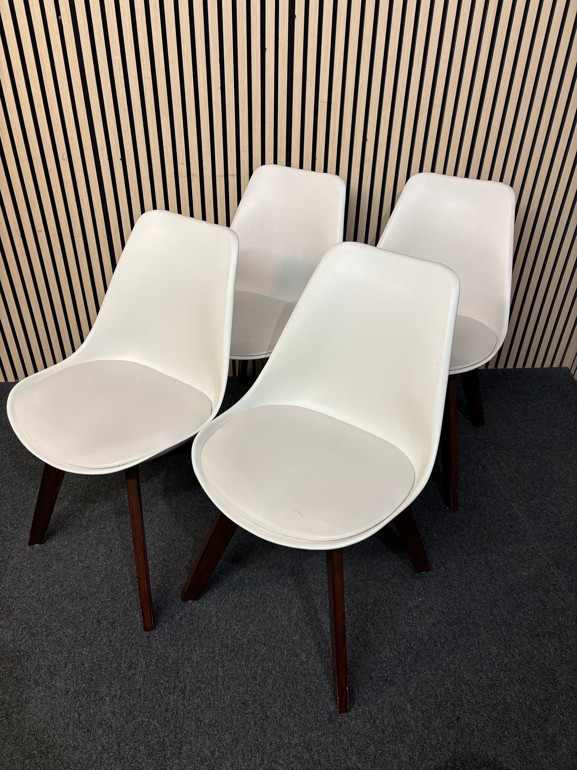 Solid dark wood framed white plastic dining chairs with leatherette seat (SET OF 4) 3126