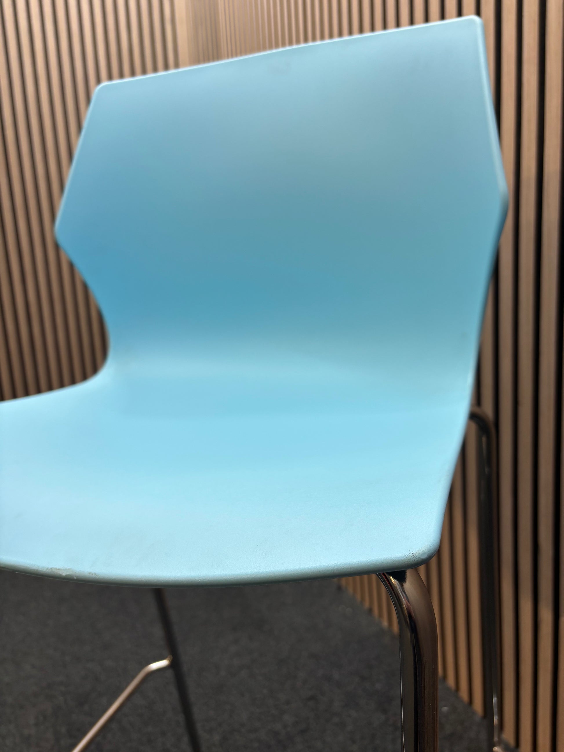 Roscoe high stool with chrome legs and plastic shell- ice blue