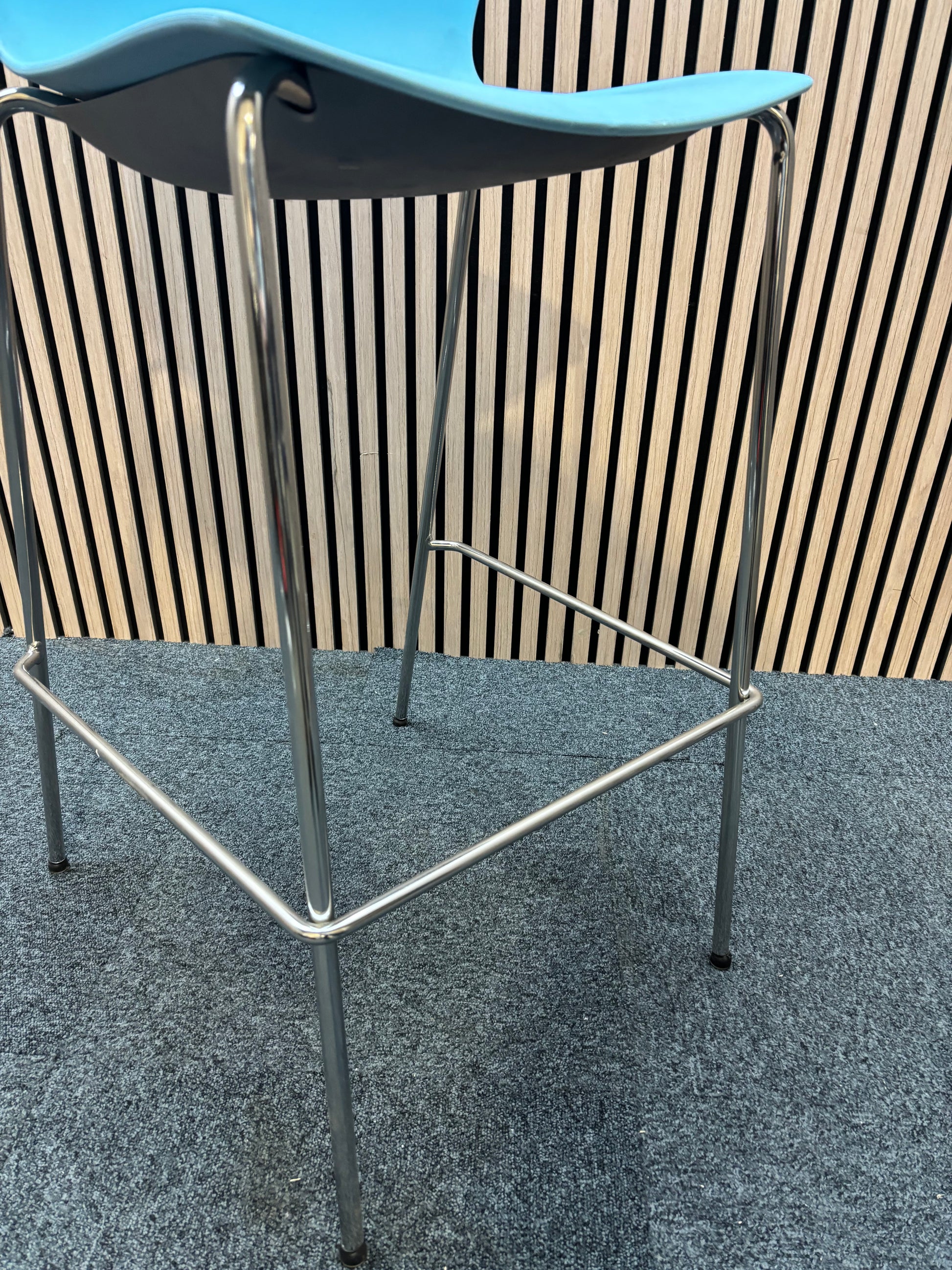 Roscoe high stool with chrome legs and plastic shell- ice blue