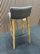 Remy fully upholstered high stool with solid wooden frame and soft grey fabric