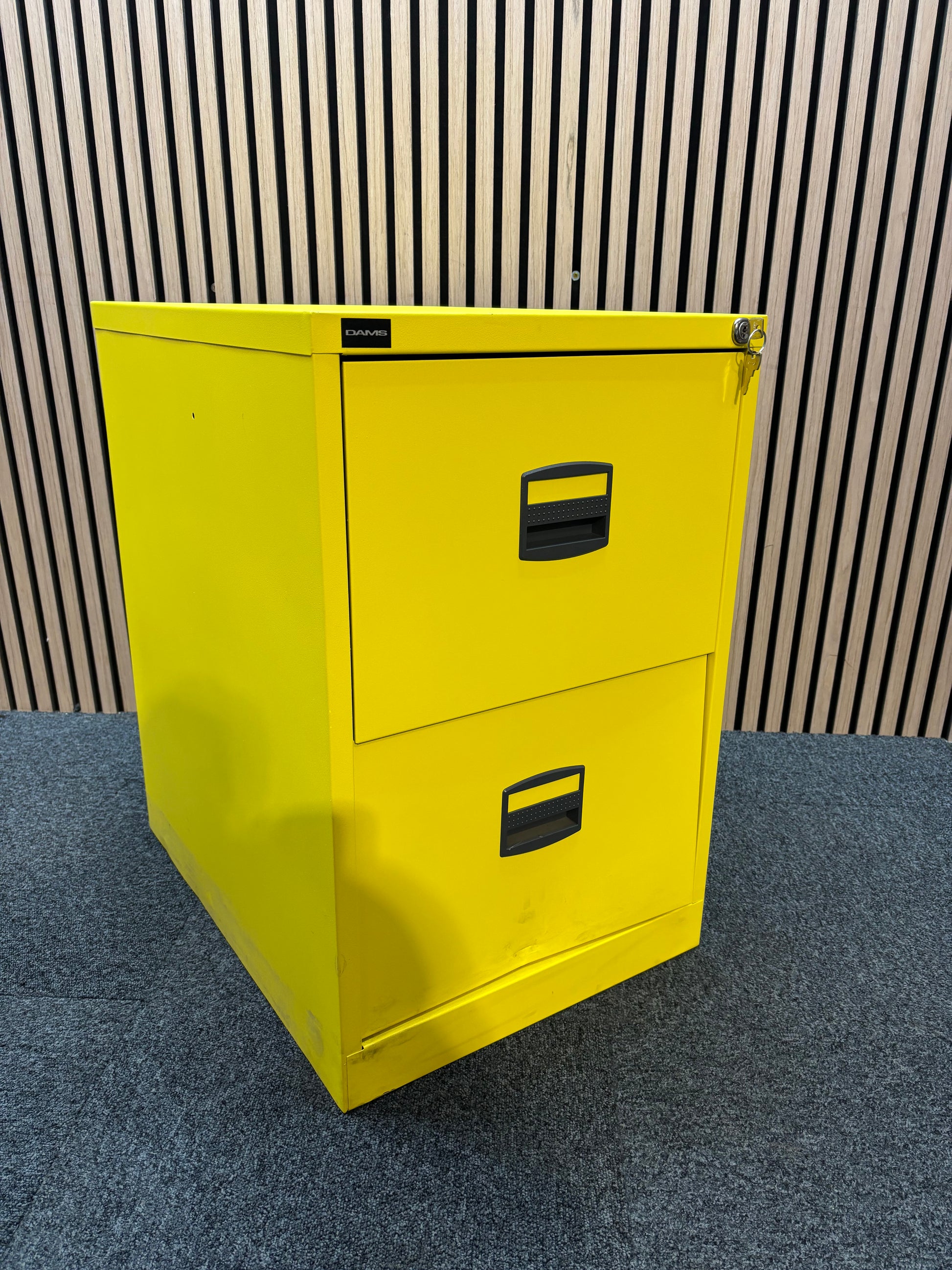 Steel 2 drawer contract filing cabinet 711mm high- yellow (Damage to bottom file)