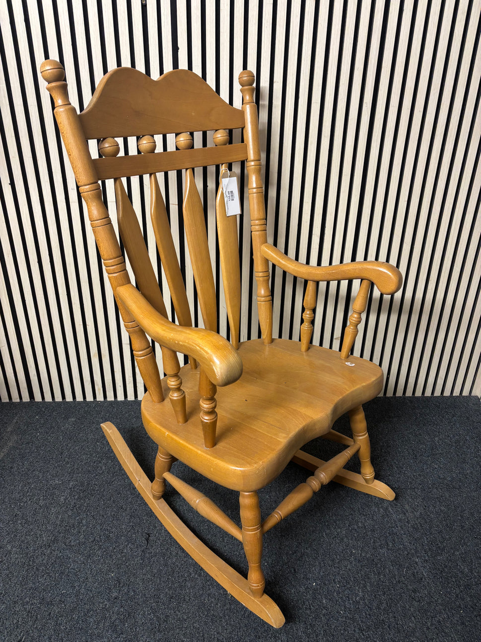 High back solid wood rocking chair with ornate details 2226