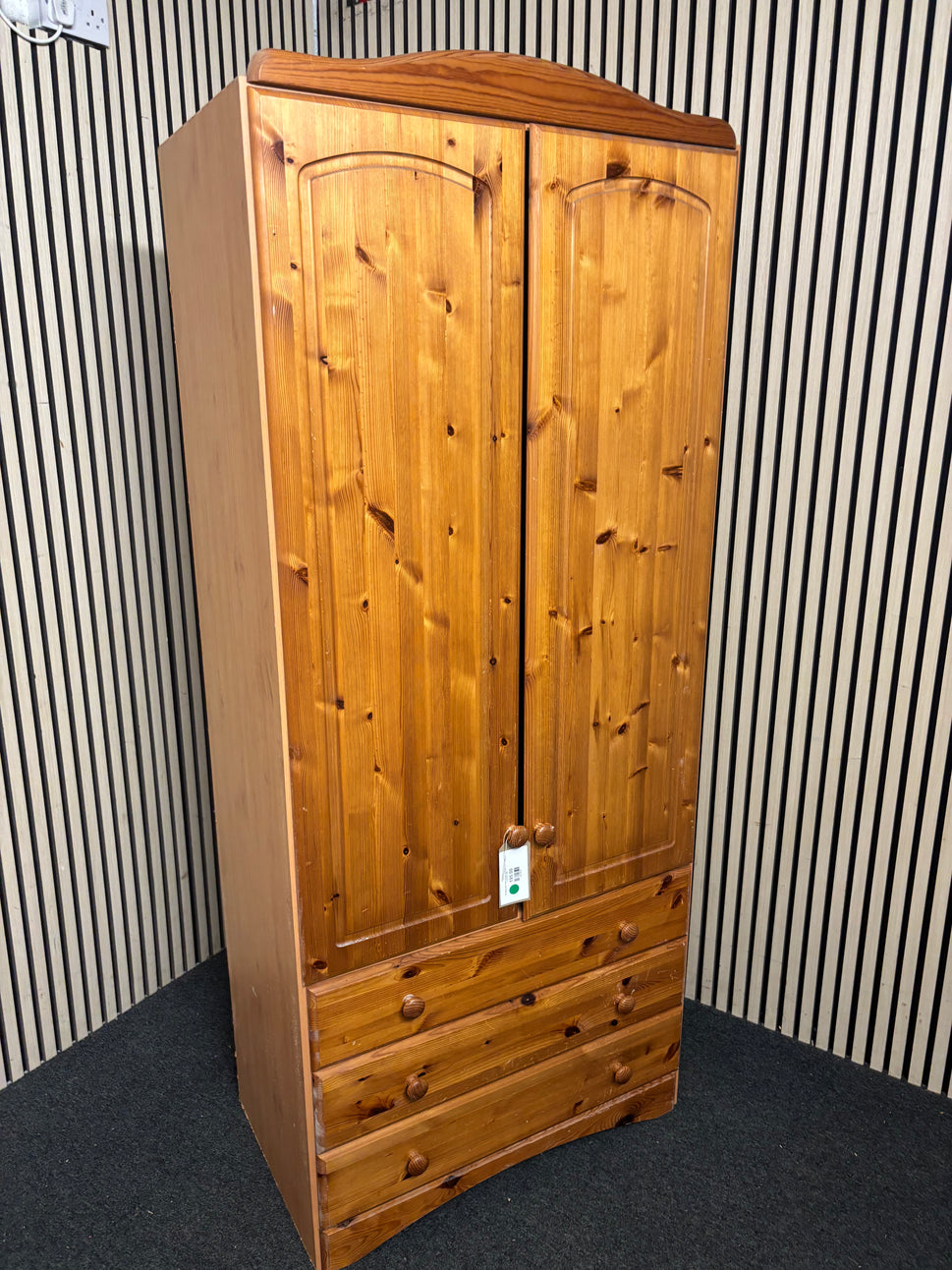 Tall natural pine 2 door 3 drawer wardrobe (H 187 x W 80 x D 49 cm) 2226