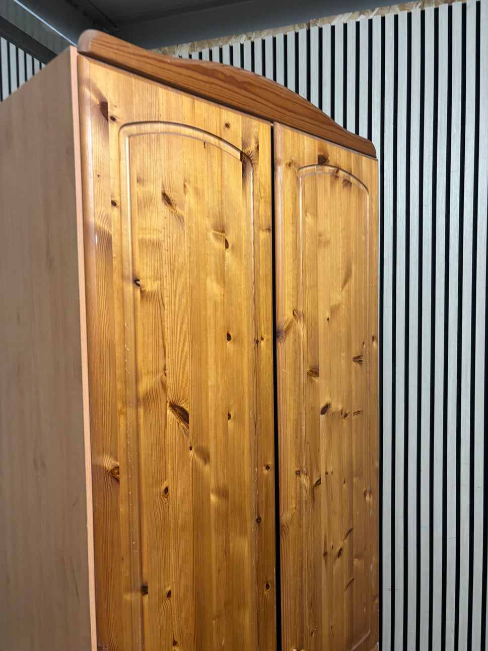 Tall natural pine 2 door 3 drawer wardrobe (H 187 x W 80 x D 49 cm) 2226