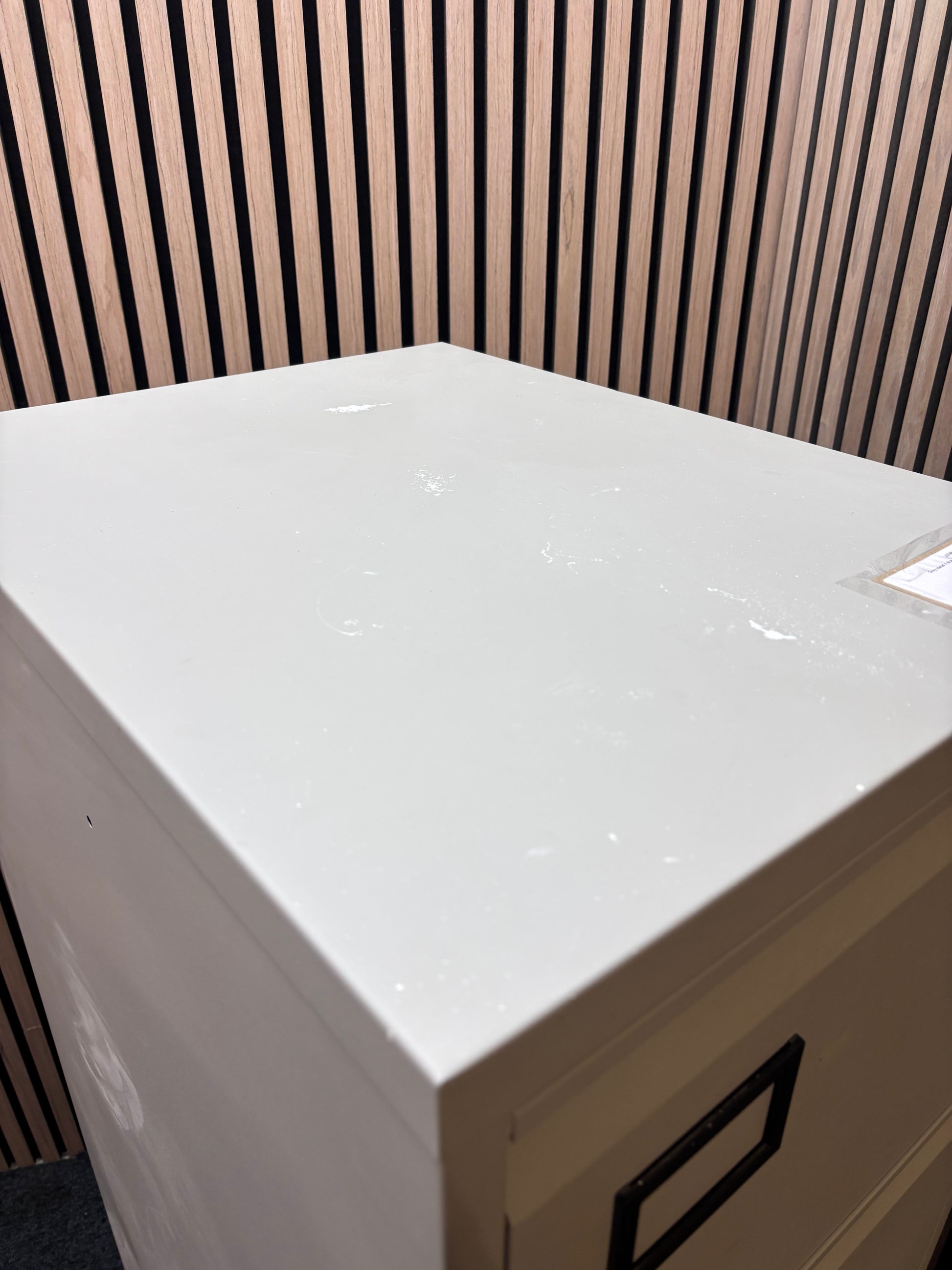 Grey metal 4 drawer filing cabinet with key