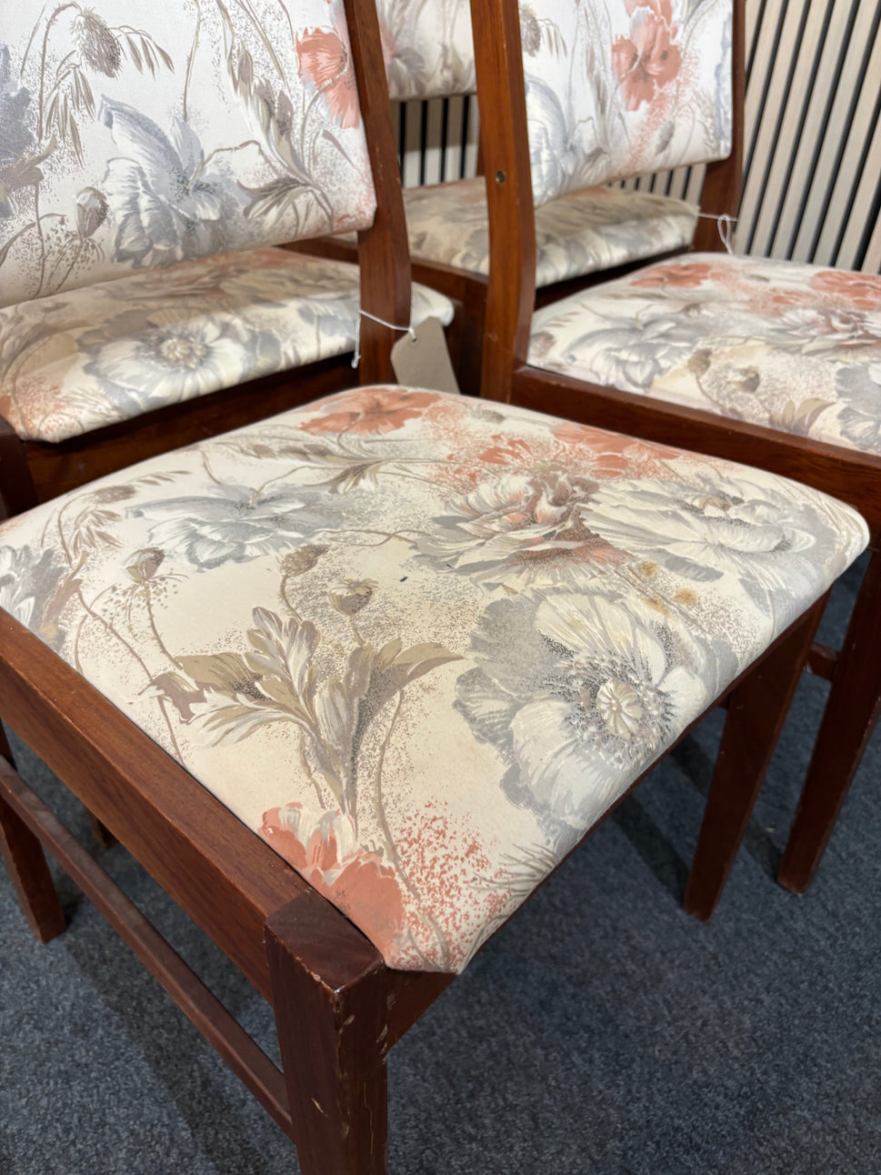 Solid dark wood framed dining chair with floral fabric back and seat (SET OF 4) 2226