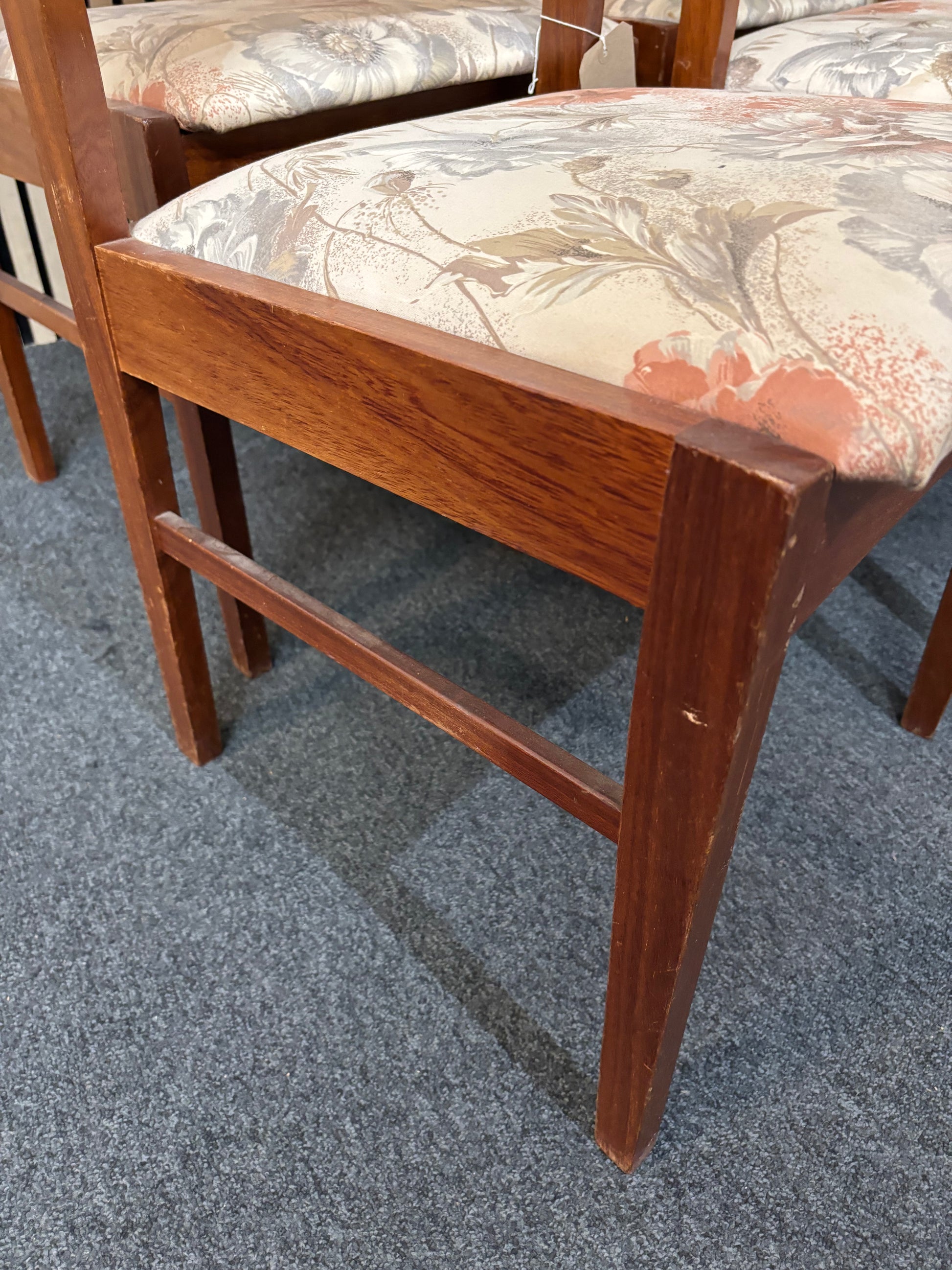 Solid dark wood framed dining chair with floral fabric back and seat (SET OF 4) 2226