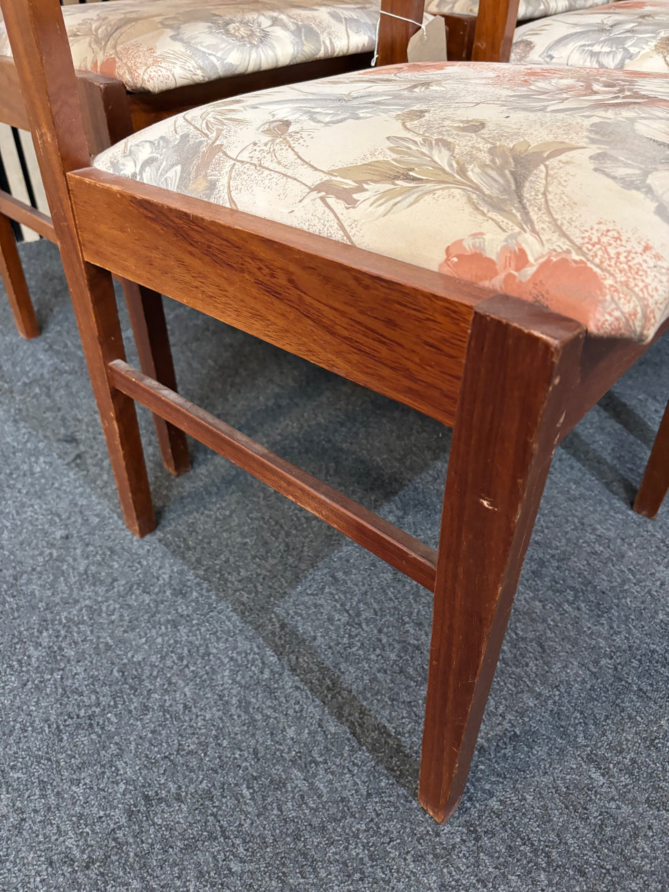 Solid dark wood framed dining chair with floral fabric back and seat (SET OF 4) 2226