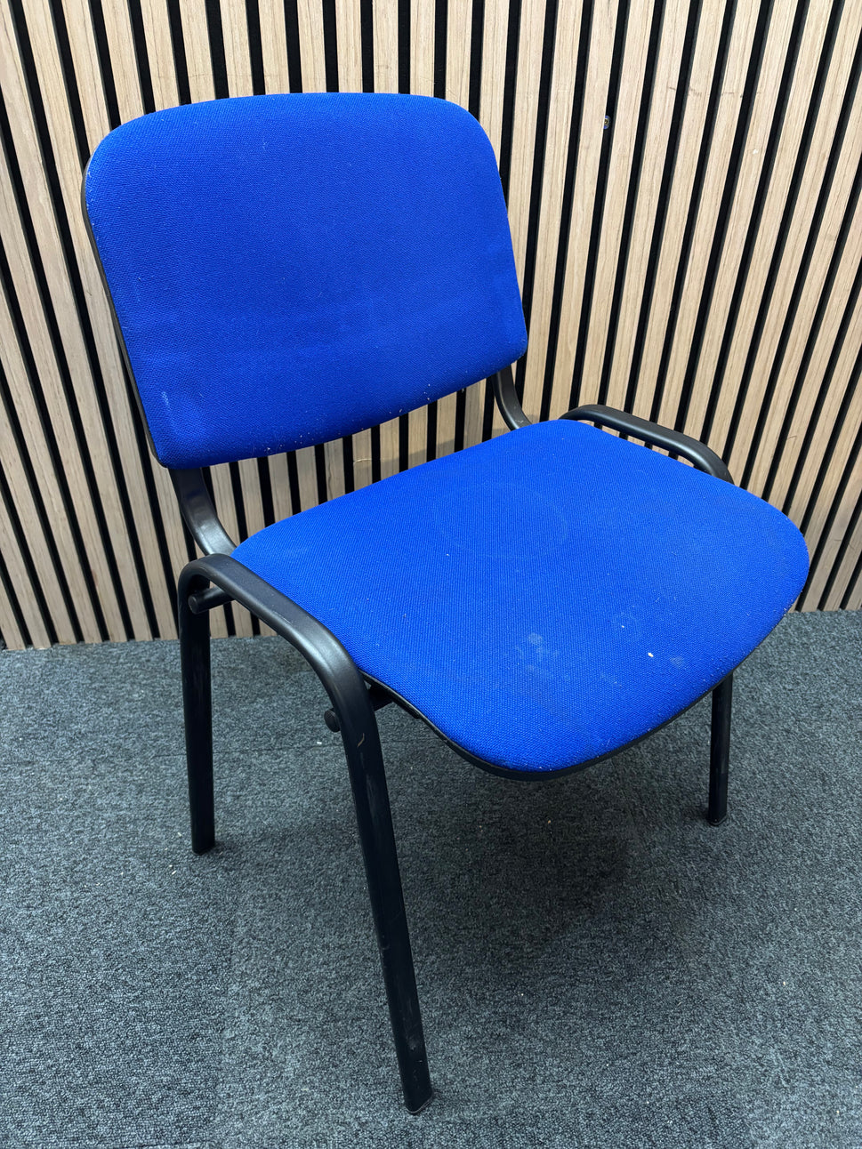 Blue Fabric Stacking Chair With Black Metal Frame Second Hand Grade A/B