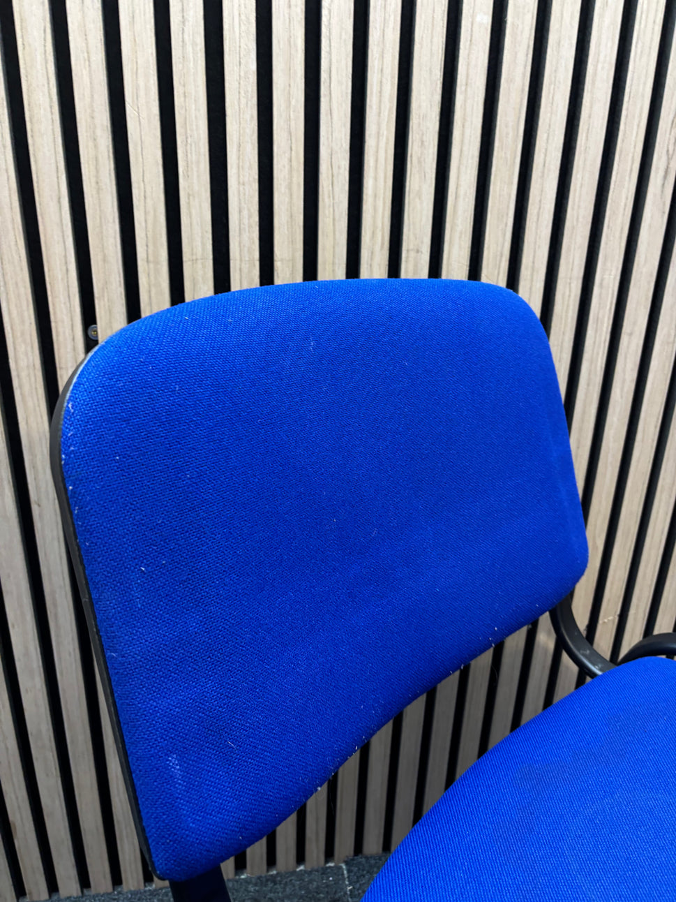 Blue Fabric Stacking Chair With Black Metal Frame Second Hand Grade A/B