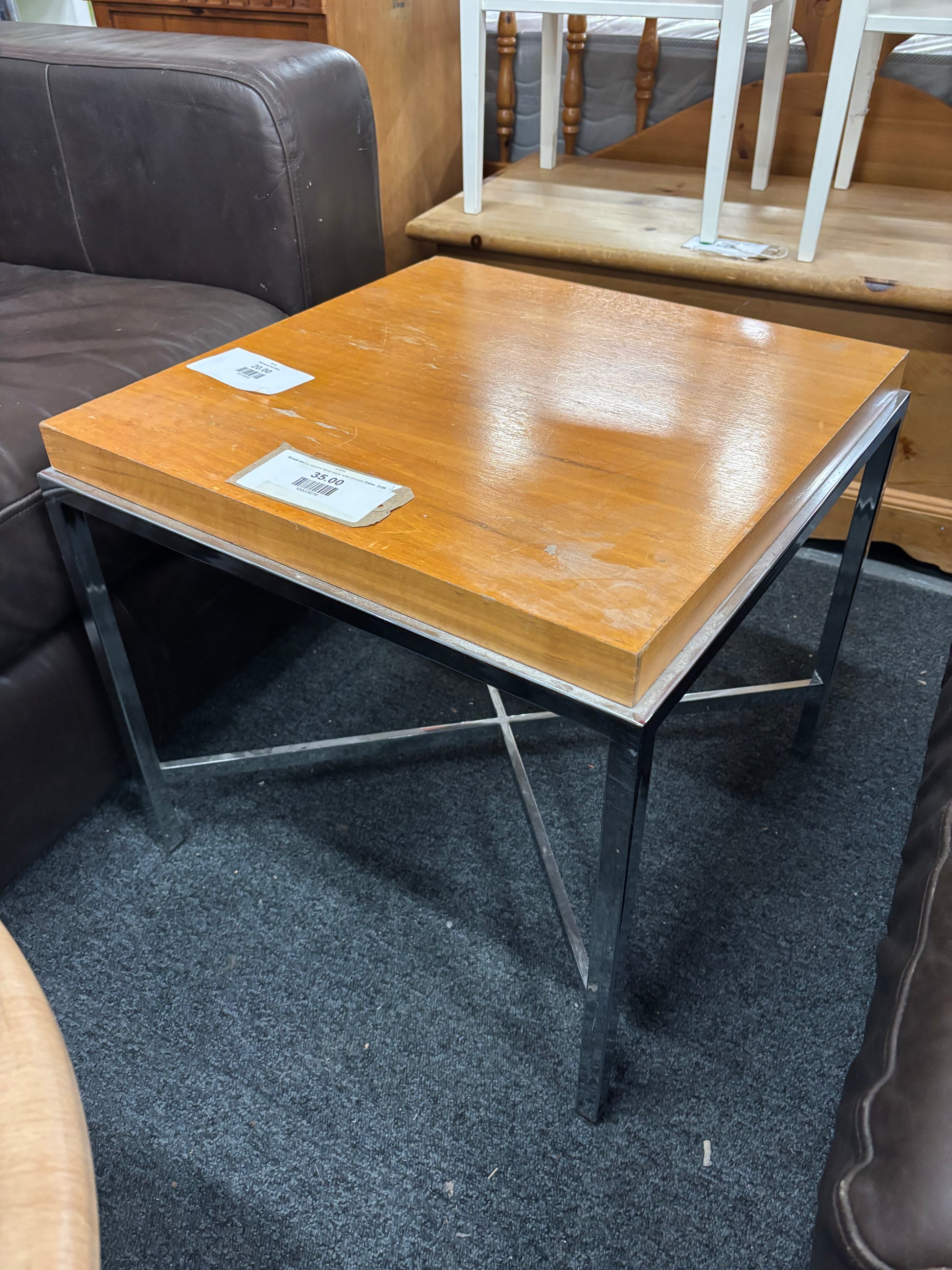Small cherry square lamp table with chrome frame 3126
