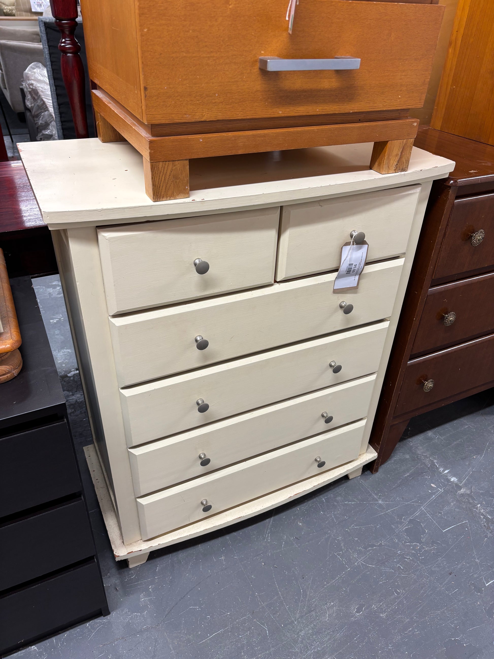 4+2 cream painted solid pine tall chest of drawers (H 183 x W 90 x D 34 cm) 43372