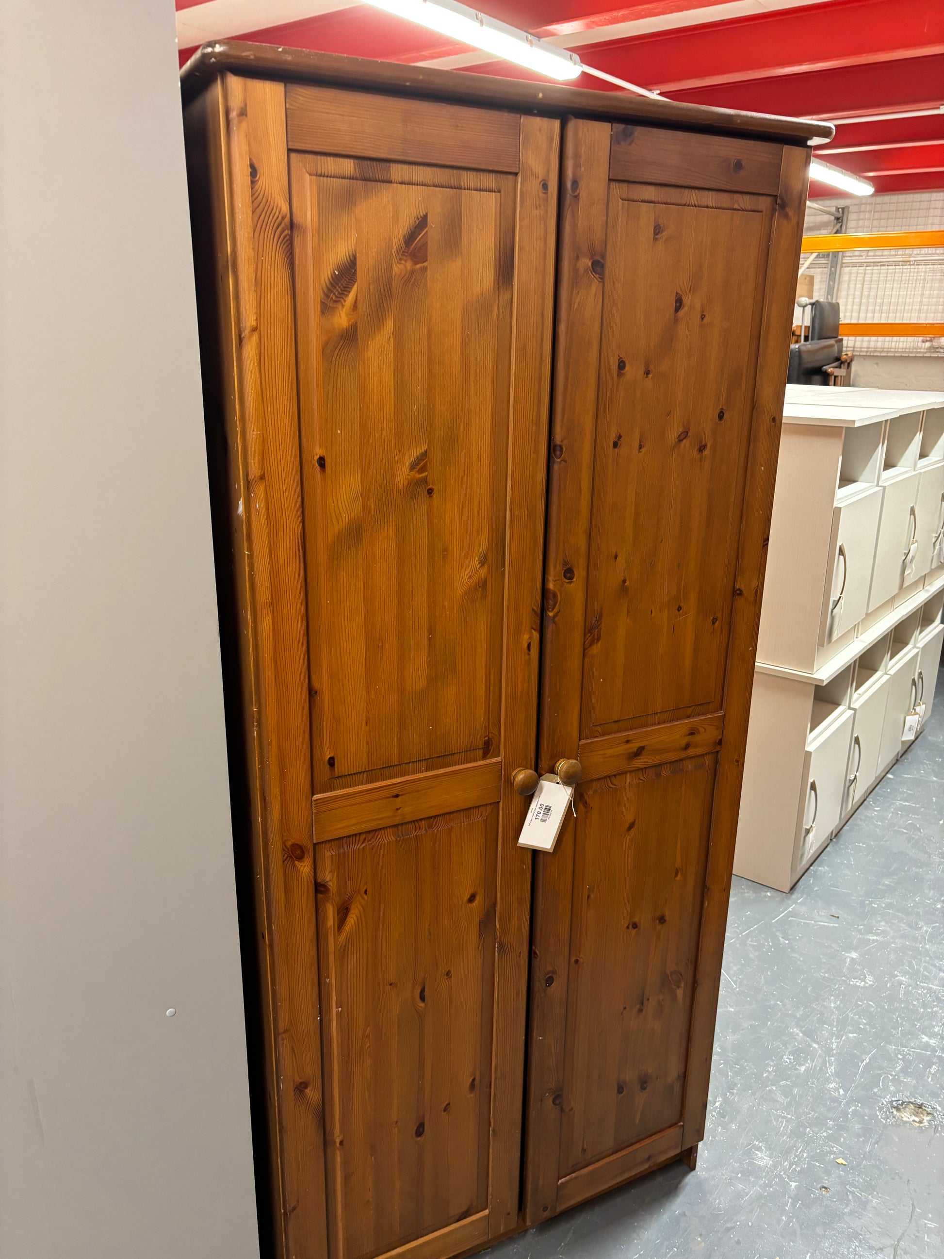 Tall 2 door natural pine wardrobe 3126