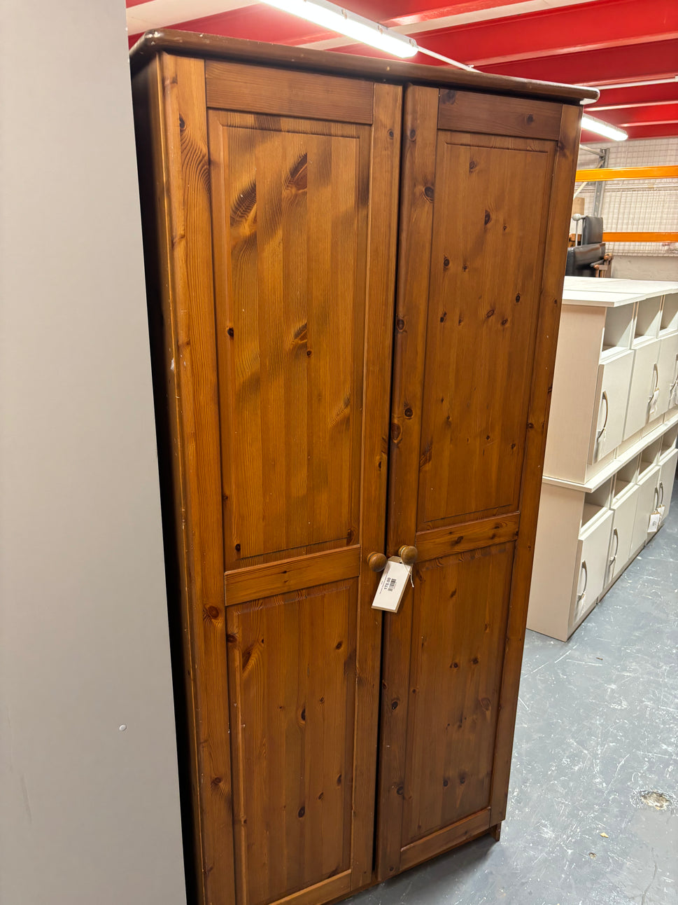 Tall 2 door natural pine wardrobe 3126