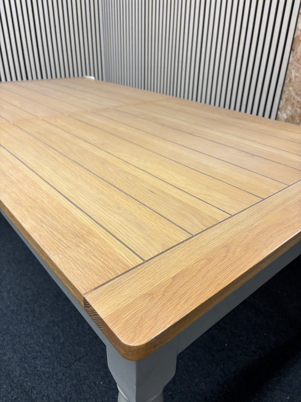Large oak veneer extendable dining table with green painted frame 1800Lx920D 43530