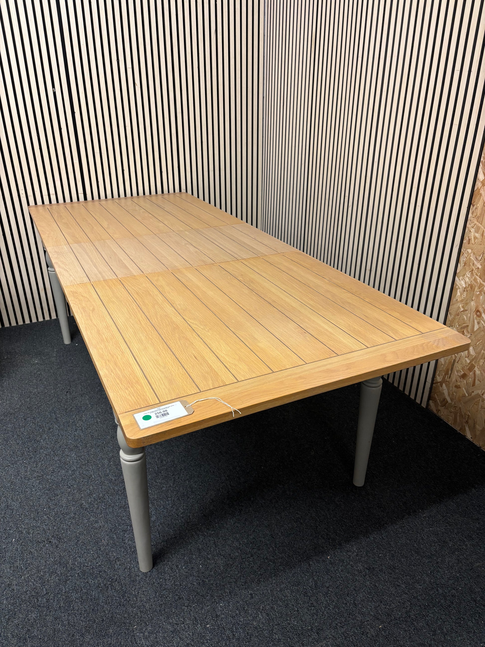 Large oak veneer extendable dining table with green painted frame 1800Lx920D 43530