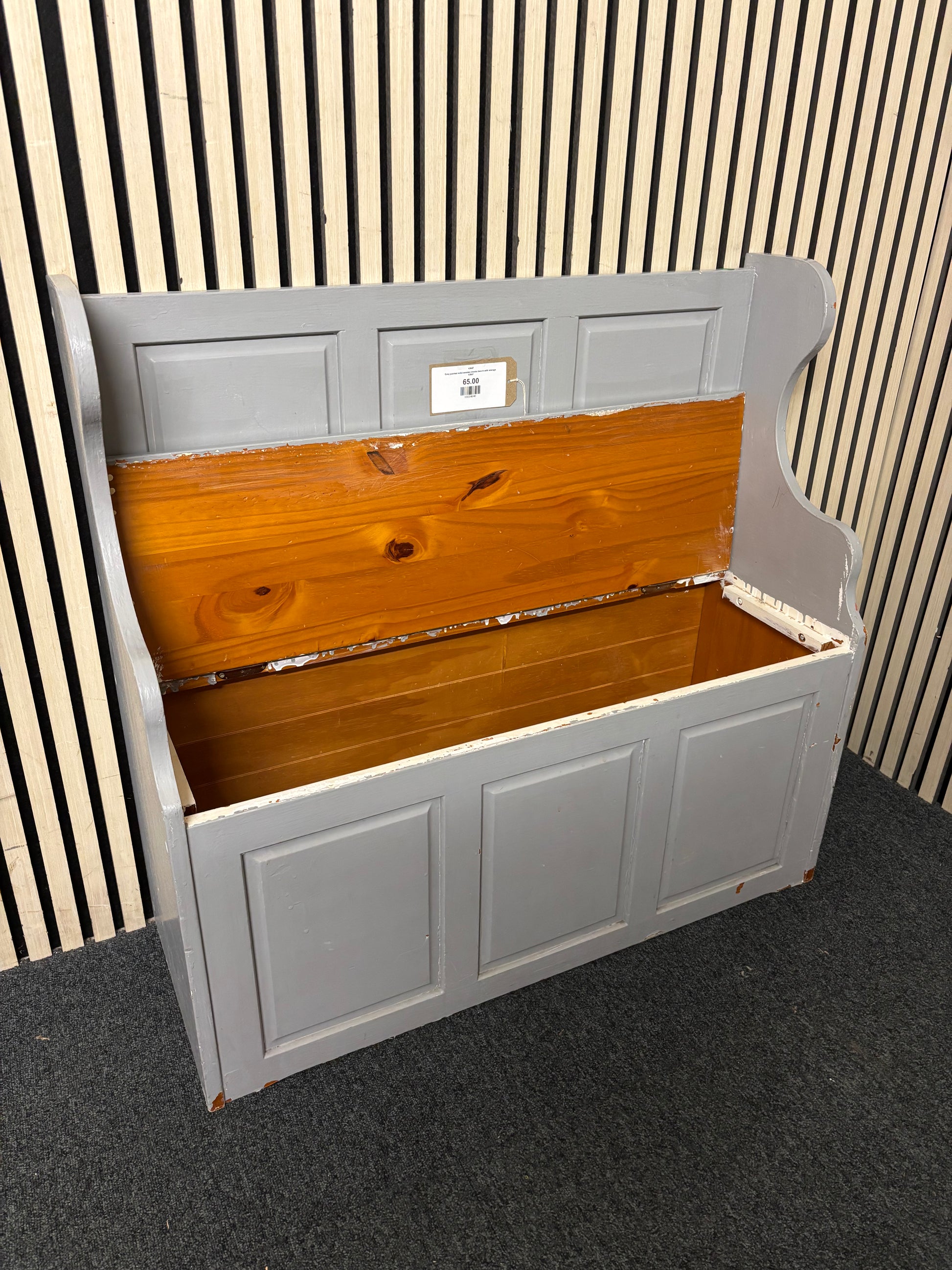 Grey painted solid wooden monks bench with storage 43647