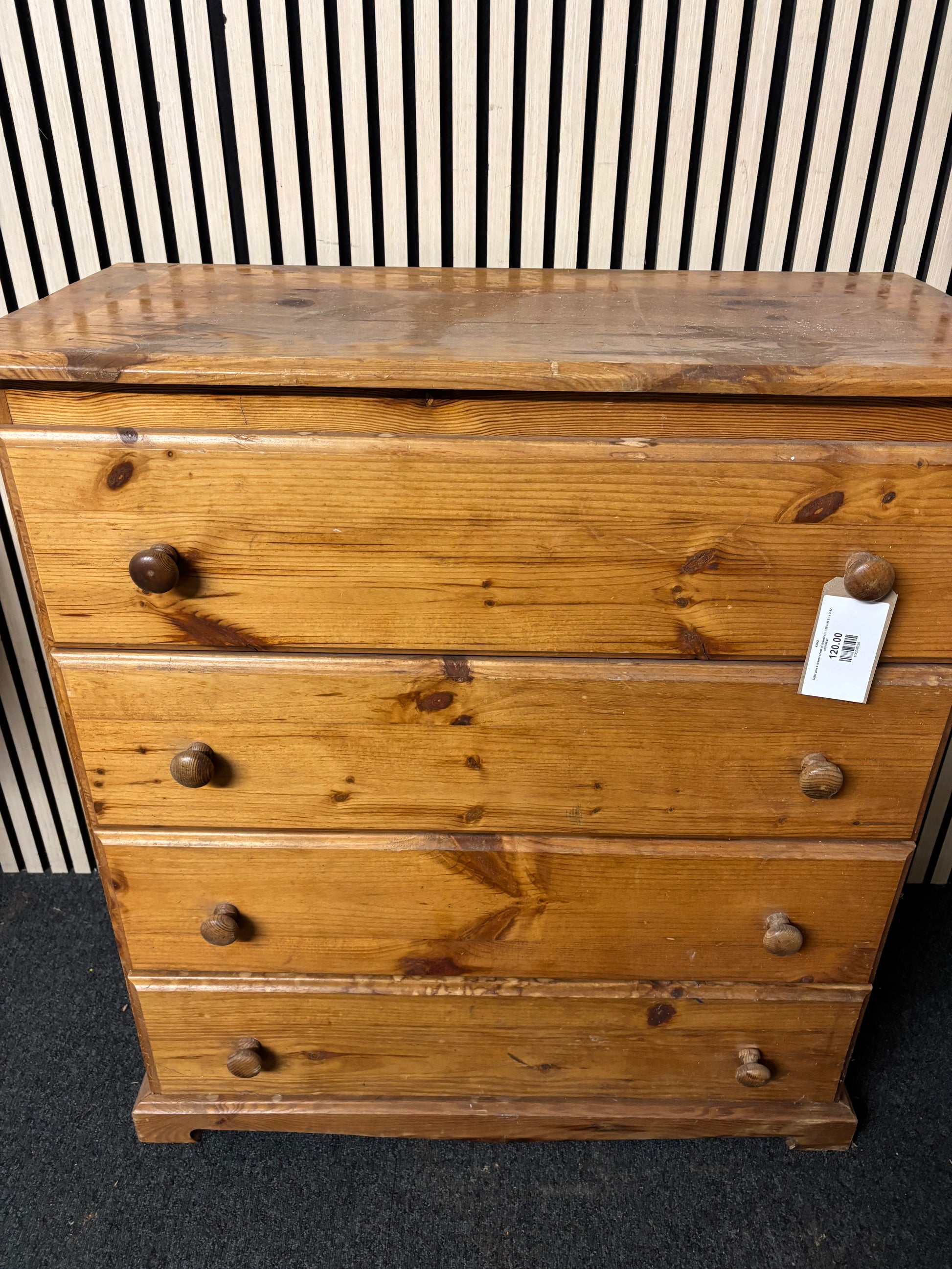Solid pine 4 drawer chest of drawers (H 100 x W 91 x D 42 cm) 43642