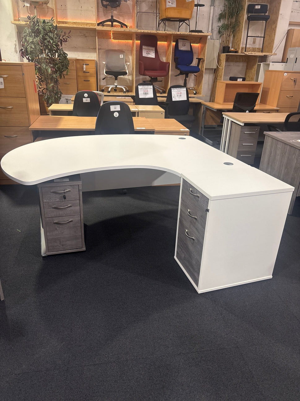 Executive bow fronted radial desk, right hand including matching desk high pedestal set (1800mm x 1700mm)