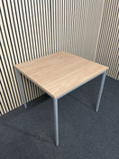NEW light oak 25mm top 800x800 canteen table with silver metal framed legs. Price inc VAT
