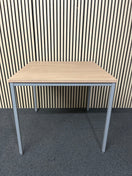 NEW light oak 25mm top 800x800 canteen table with silver metal framed legs. Price inc VAT