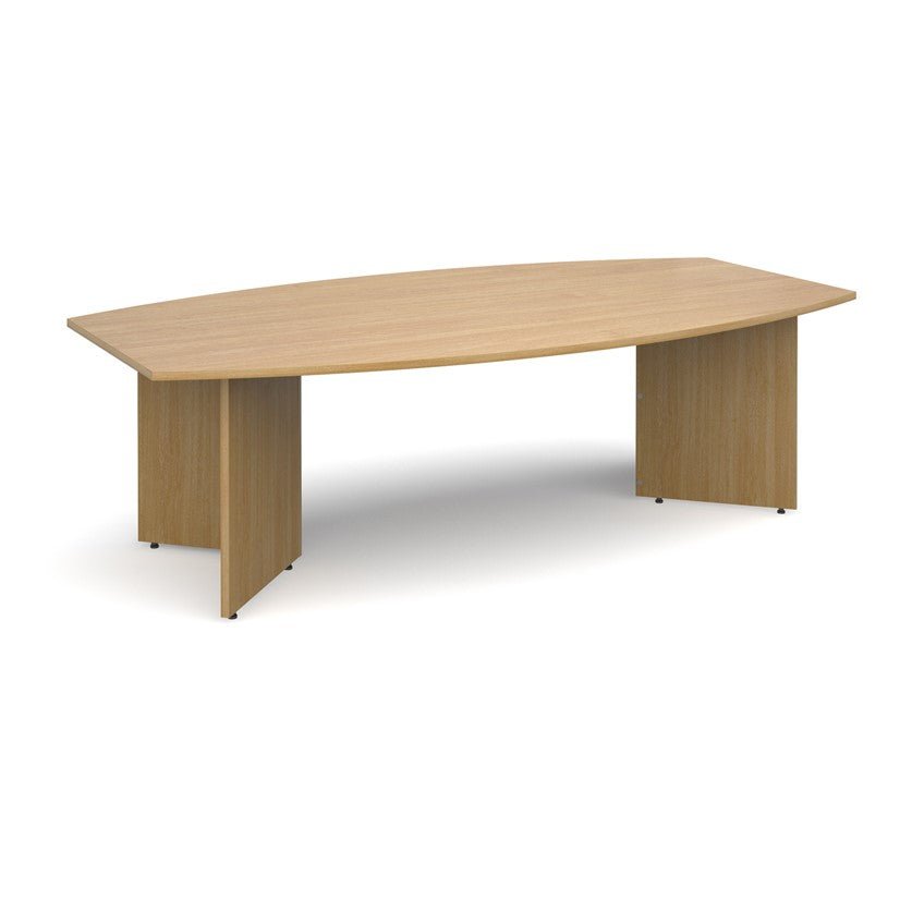 Barrel shape oak boardroom table 2400mm x 800 / 1300mm