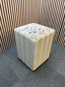 Grey leatherette with pattern fabric top (H 61 x W 43 x D 43 cm)