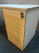 White and oak 1400 x 800 fixed pedestal with oak edging and push press doors