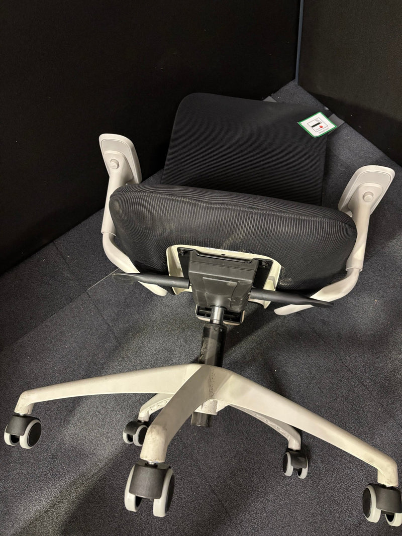 Sway black mesh back adjustable operator chair with black fabric seat, grey frame and base